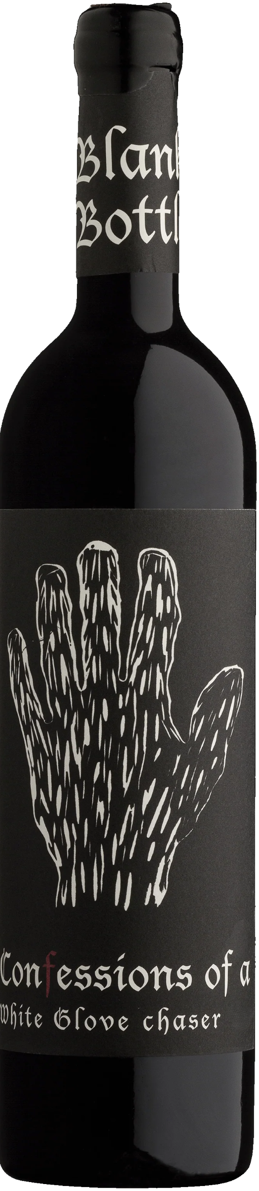 Blank Bottle White Glove Chaser 2022 tegen bordeaux achtergrond – premium rood