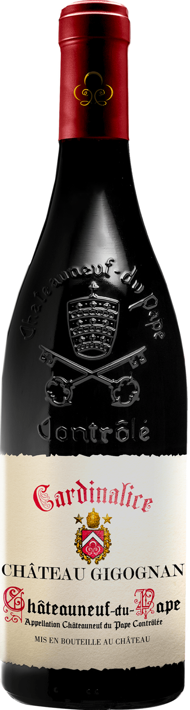 Château Gigognan Cardinalice 2020 tegen bordeaux achtergrond – premium rode wijn
