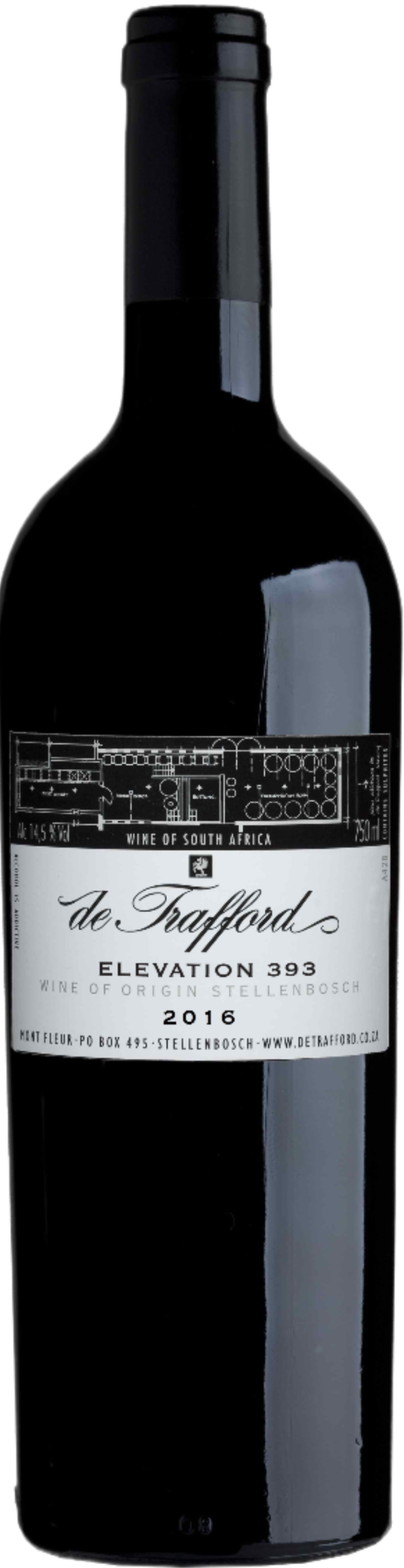 De Trafford Elevation 393 2016 tegen bordeaux achtergrond – premium rode blend