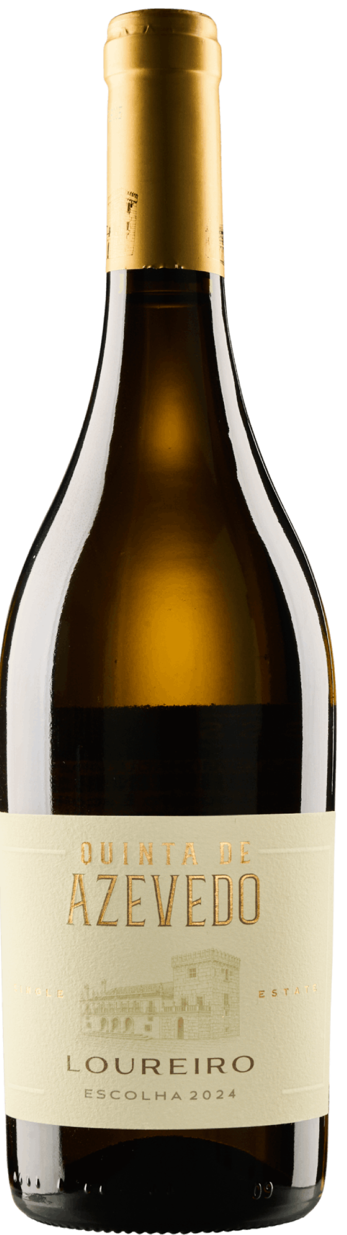 Quinta de Azevedo Loureiro Escolha 2024 tegen gouden achtergrond – premium witte wijn
