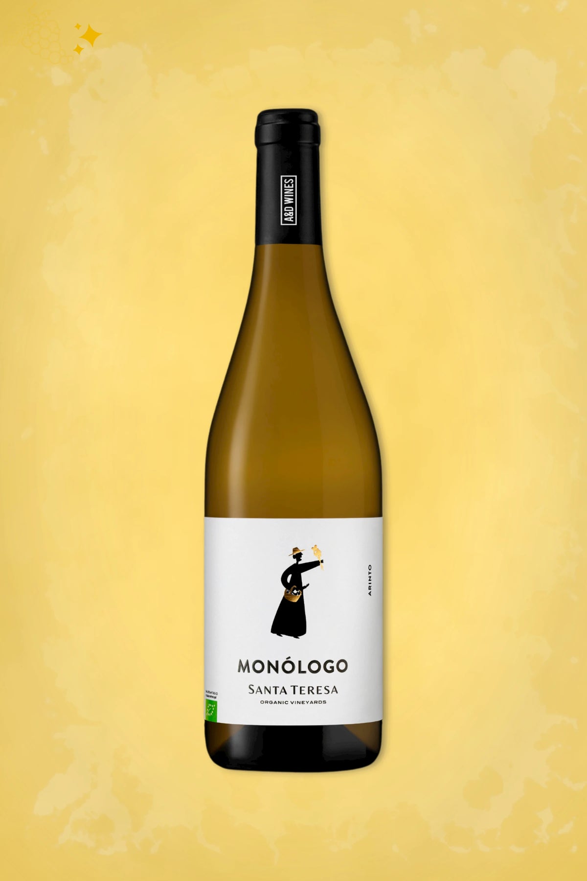 A&D Wines – Monologo Arinto BIO (2023) tegen gold achtergrond – premium wit wijn