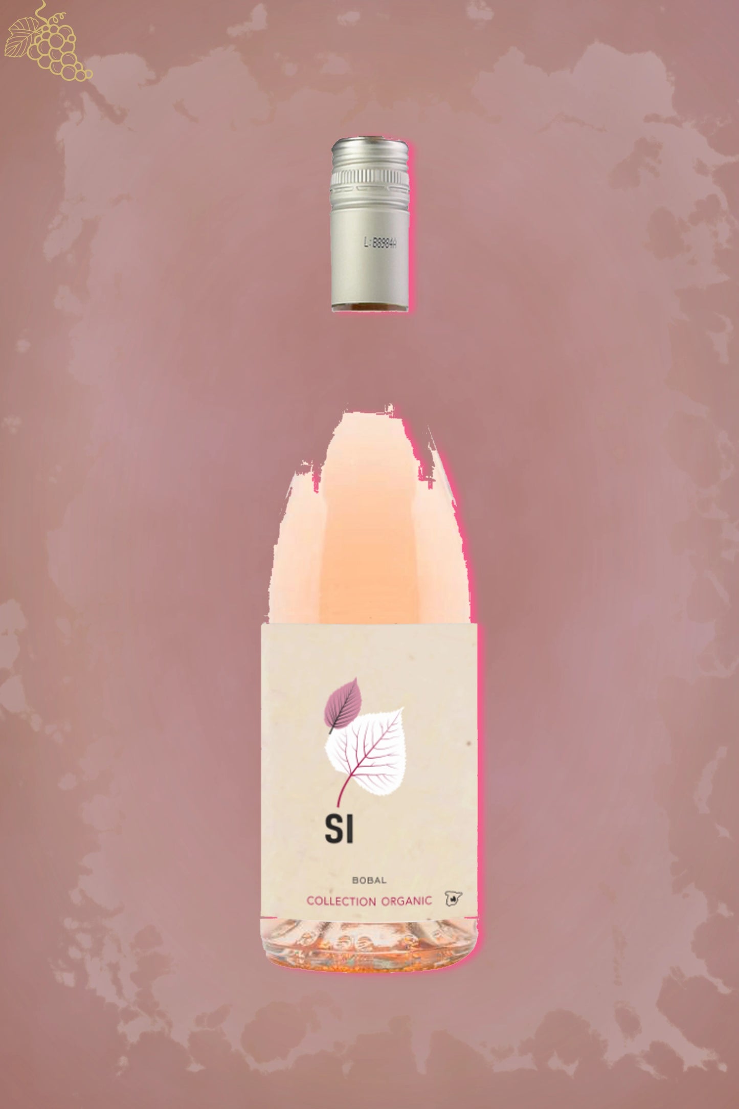Fles SI Bobal Rosé Organic 2024 van Señorío de Iniesta, Spaanse biologische rosé van de Bobal-druif.