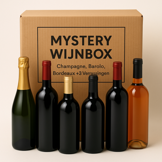 Premium Mystery Wijnbox – Champagne, Barolo, Bordeaux + 3 Verrassingen