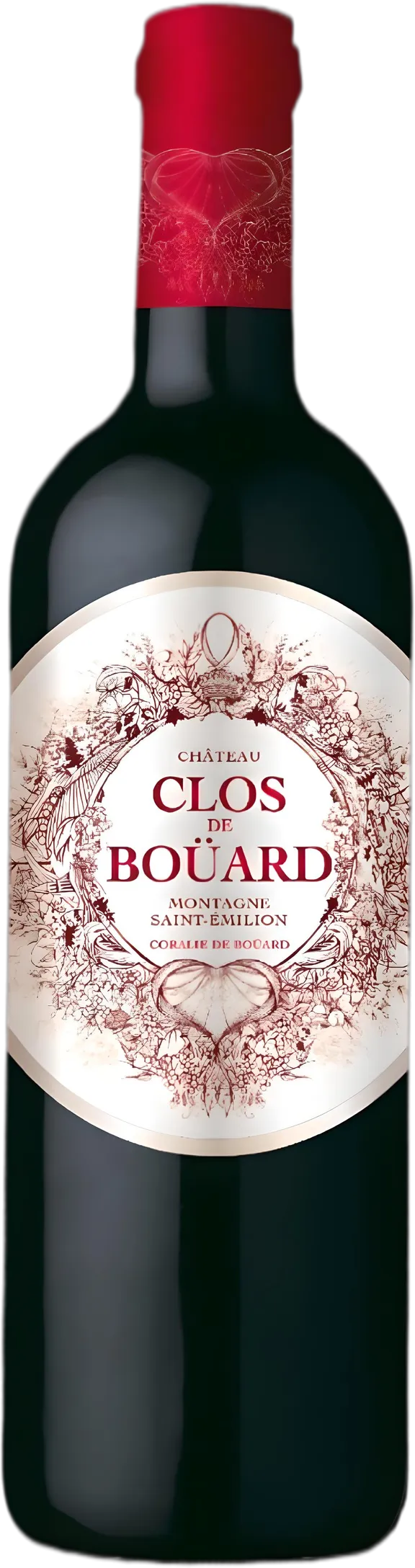 Transparante weergave van Château Clos de Boüard Montagne Saint-Émilion 2020 – fles rode wijn zonder achtergrond