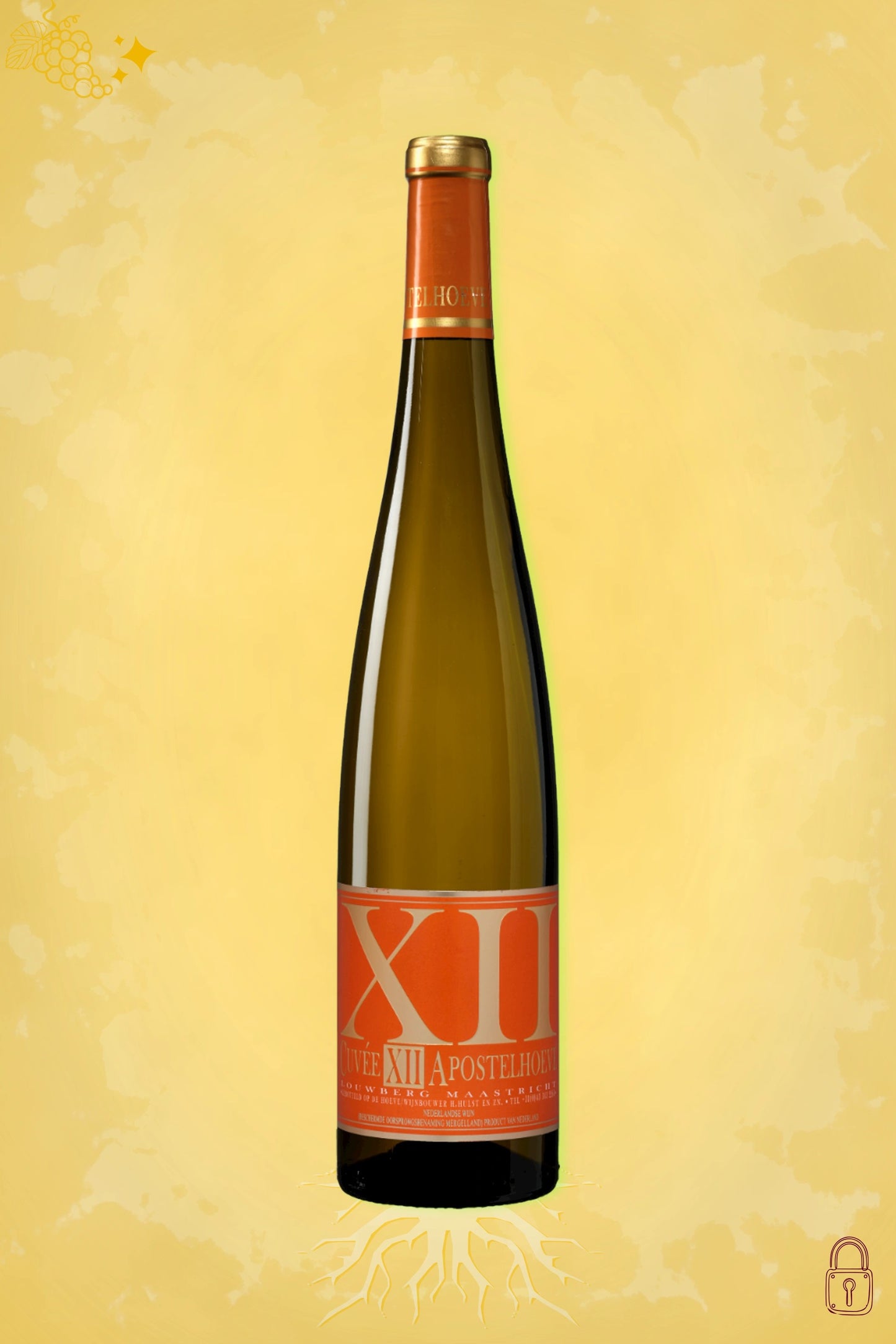 Premium presentatie: Apostelhoeve Cuvée XII 2023 met gouden gloed