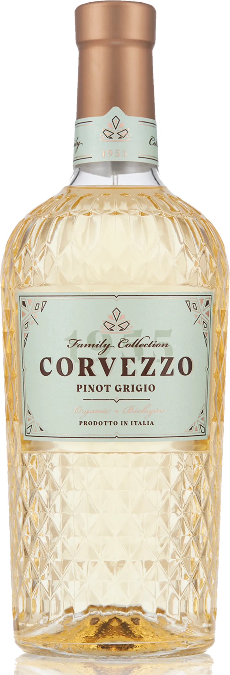 Fles Corvezzo – Pinot Grigio (2024) zonder achtergrond – witte wijn zichtbaar in detail