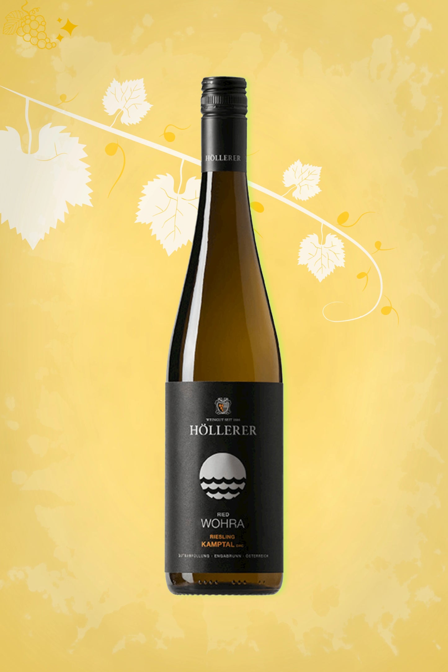 Gouden achtergrond voor Höllerer – Wohra Riesling (2021) – premium witte wijn