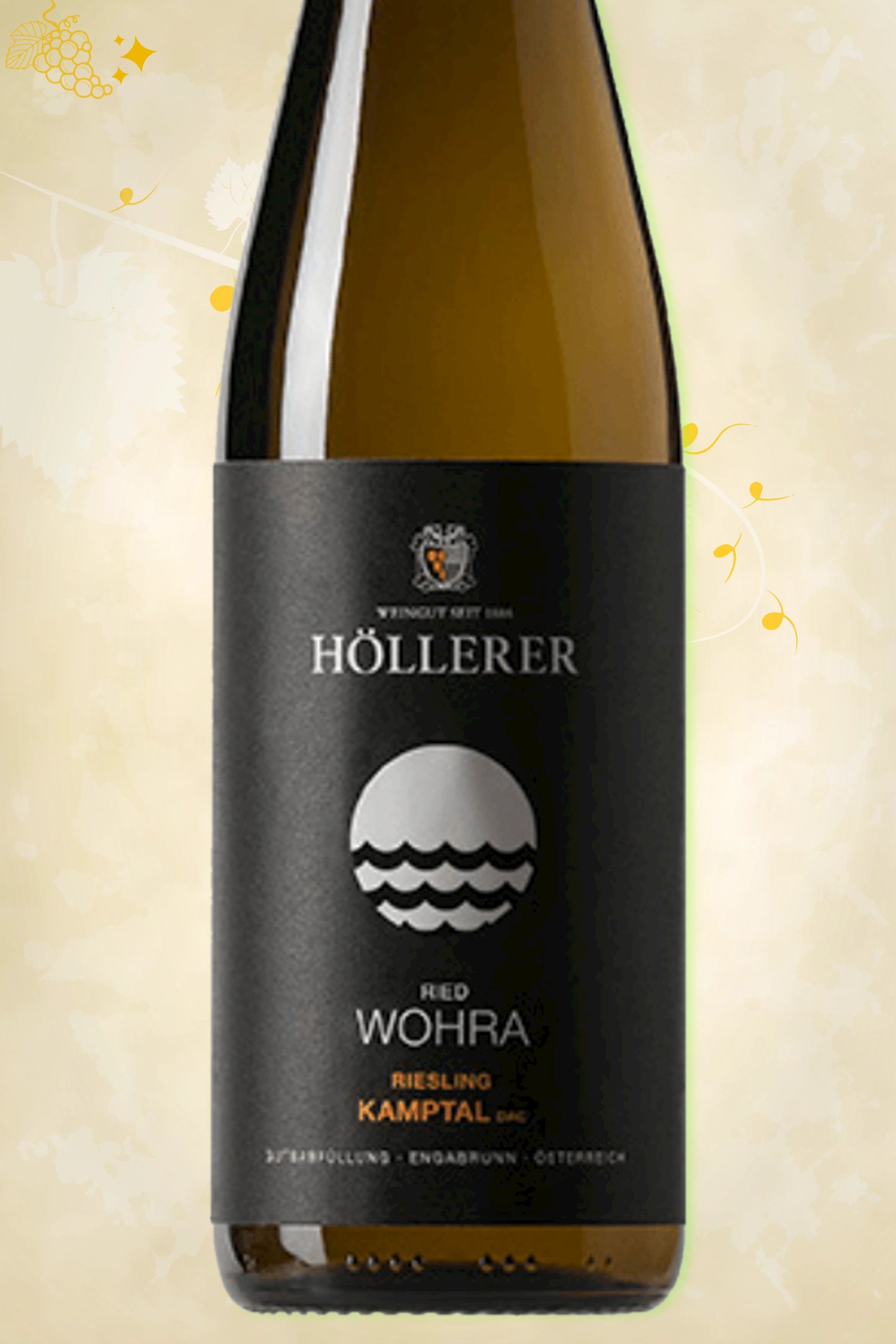 🔍 Höllerer – Wohra Riesling (2021) – close‑up etiket detail op beige achtergrond