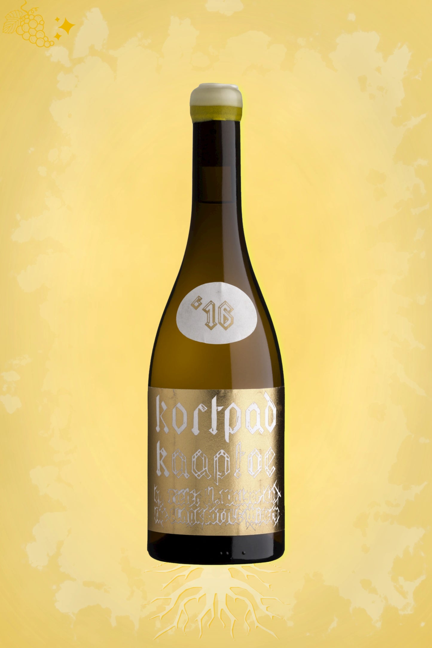 Blank Bottle – Kortpad Kaaptoe (2023) – premium witte wijn tegen gouden achtergrond