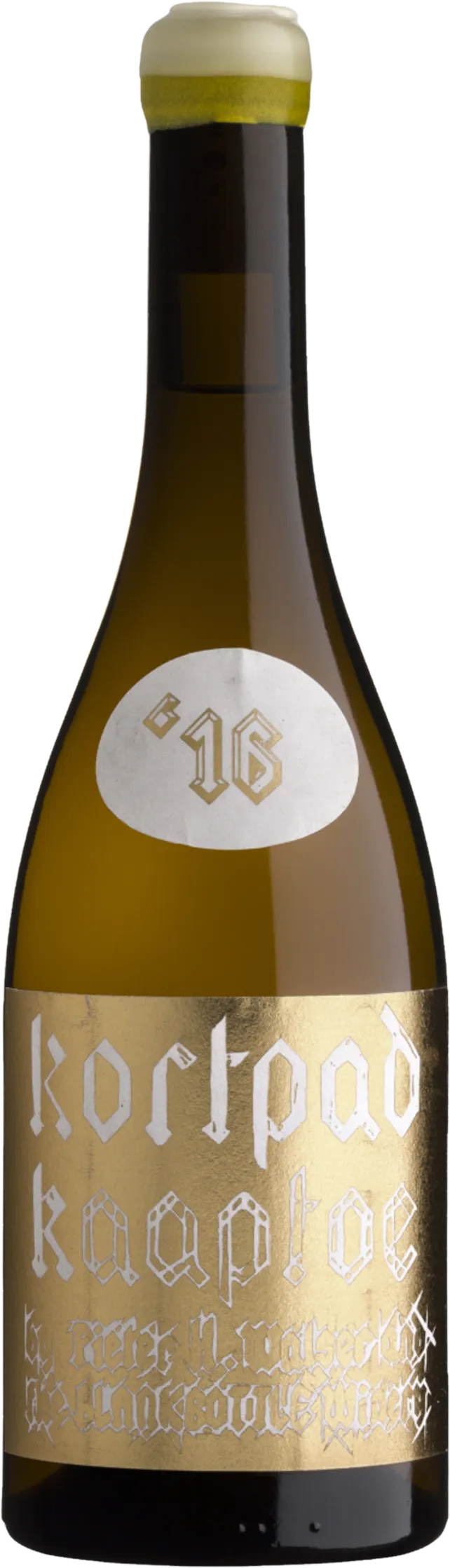 Fles Blank Bottle – Kortpad Kaaptoe (2023) zonder achtergrond – witte wijn zichtbaar in detail