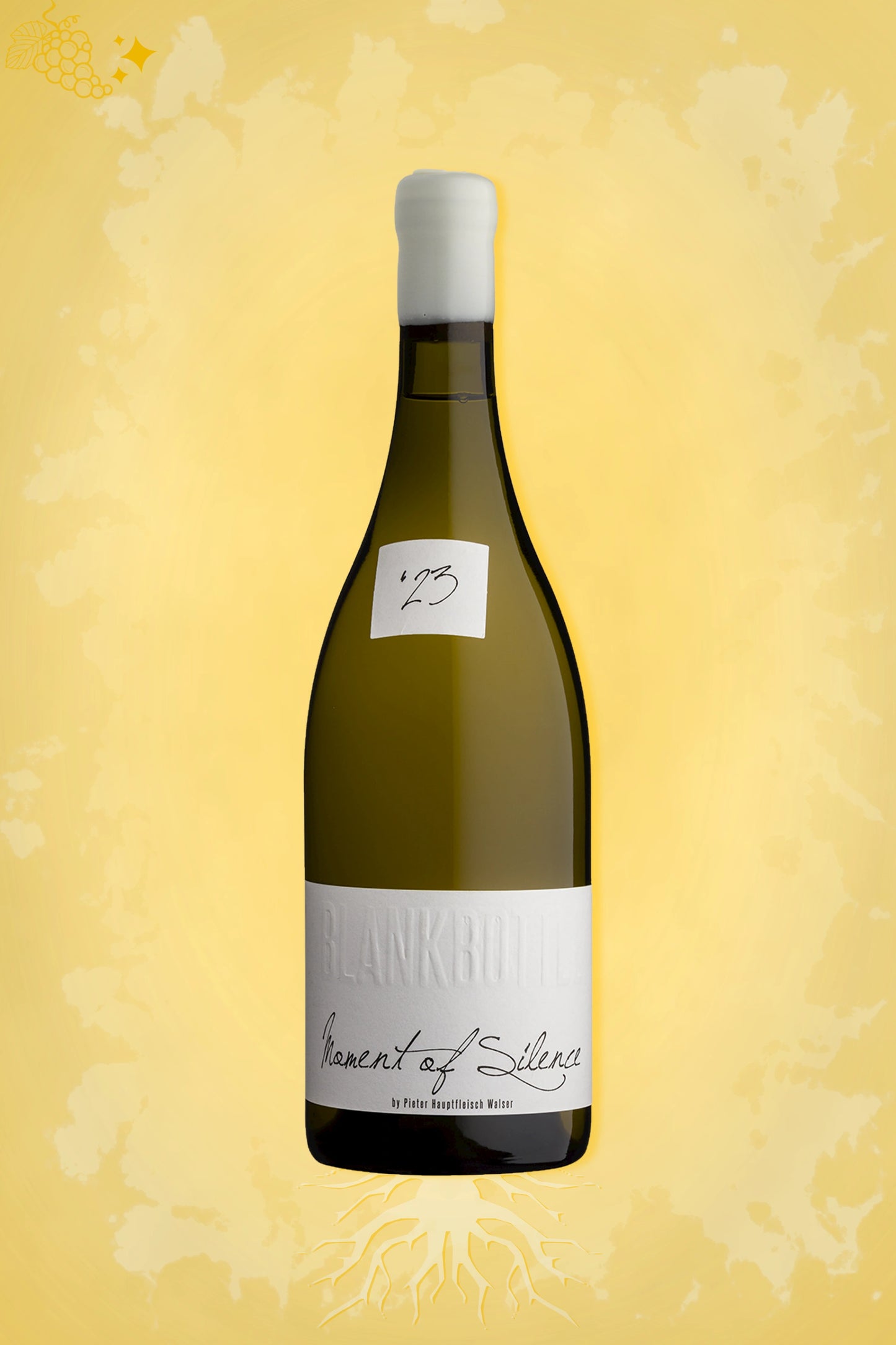 Gouden achtergrond voor Blank Bottle – Moment of Silence (2023) – premium witte wijn