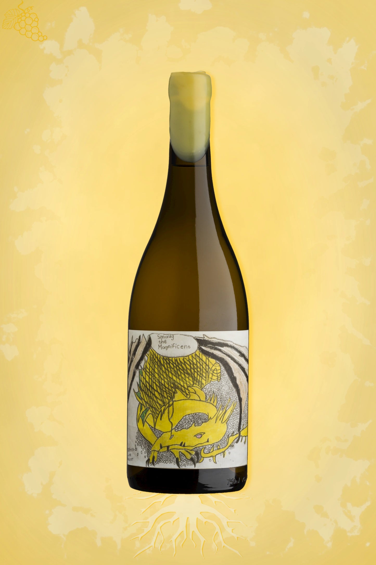 Blank Bottle – Smaug the Magnificent (2021) – exclusieve witte wijn op gouden achtergrond