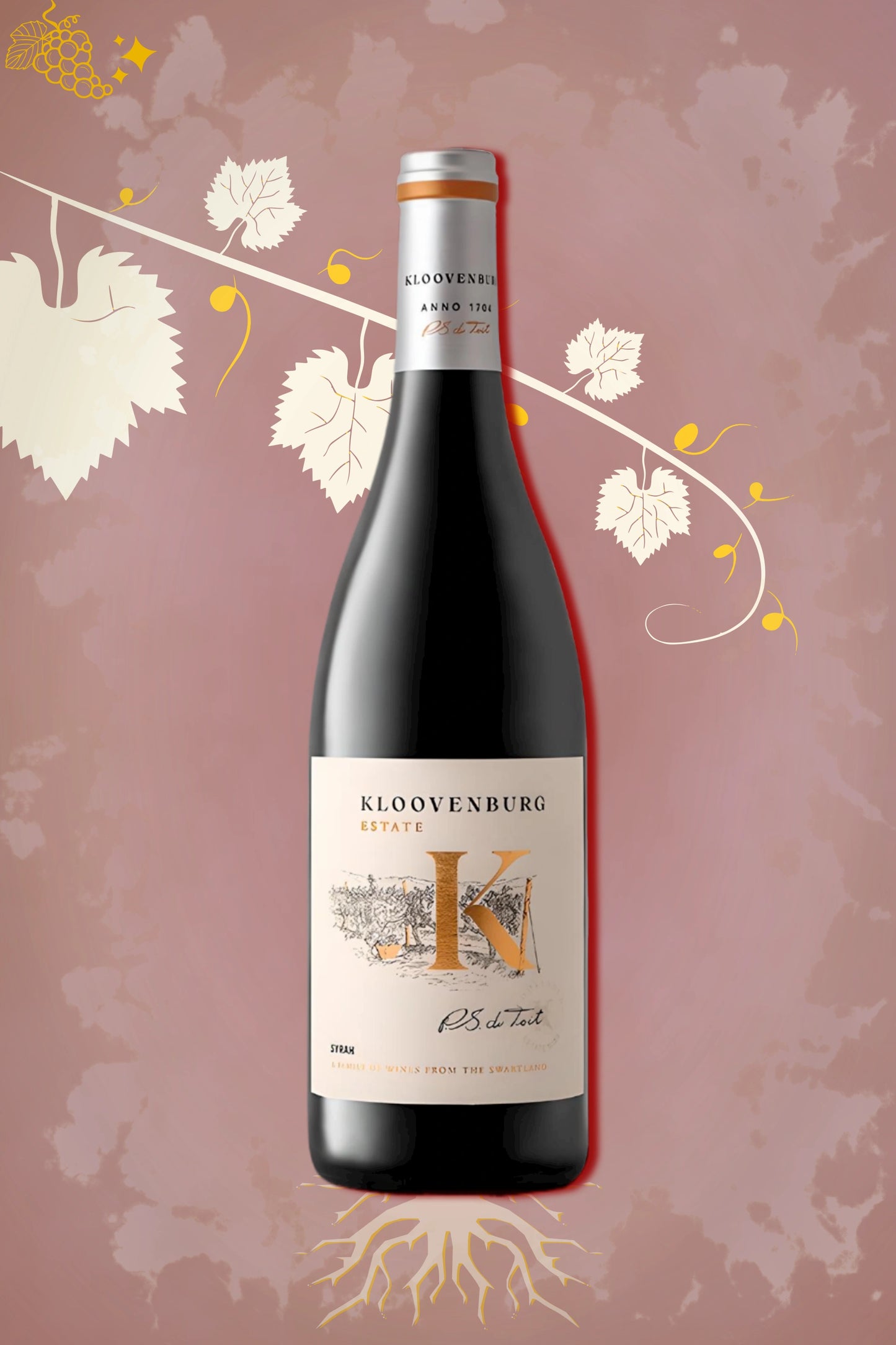 🍷 Kloovenburg – Syrah (2018) – rode wijn tegen rode achtergrond