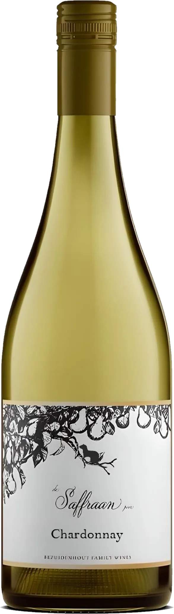 Productfoto zonder achtergrond: Leenders – Saffran Chardonnay (2024), witte wijn uit Zuid-Afrika