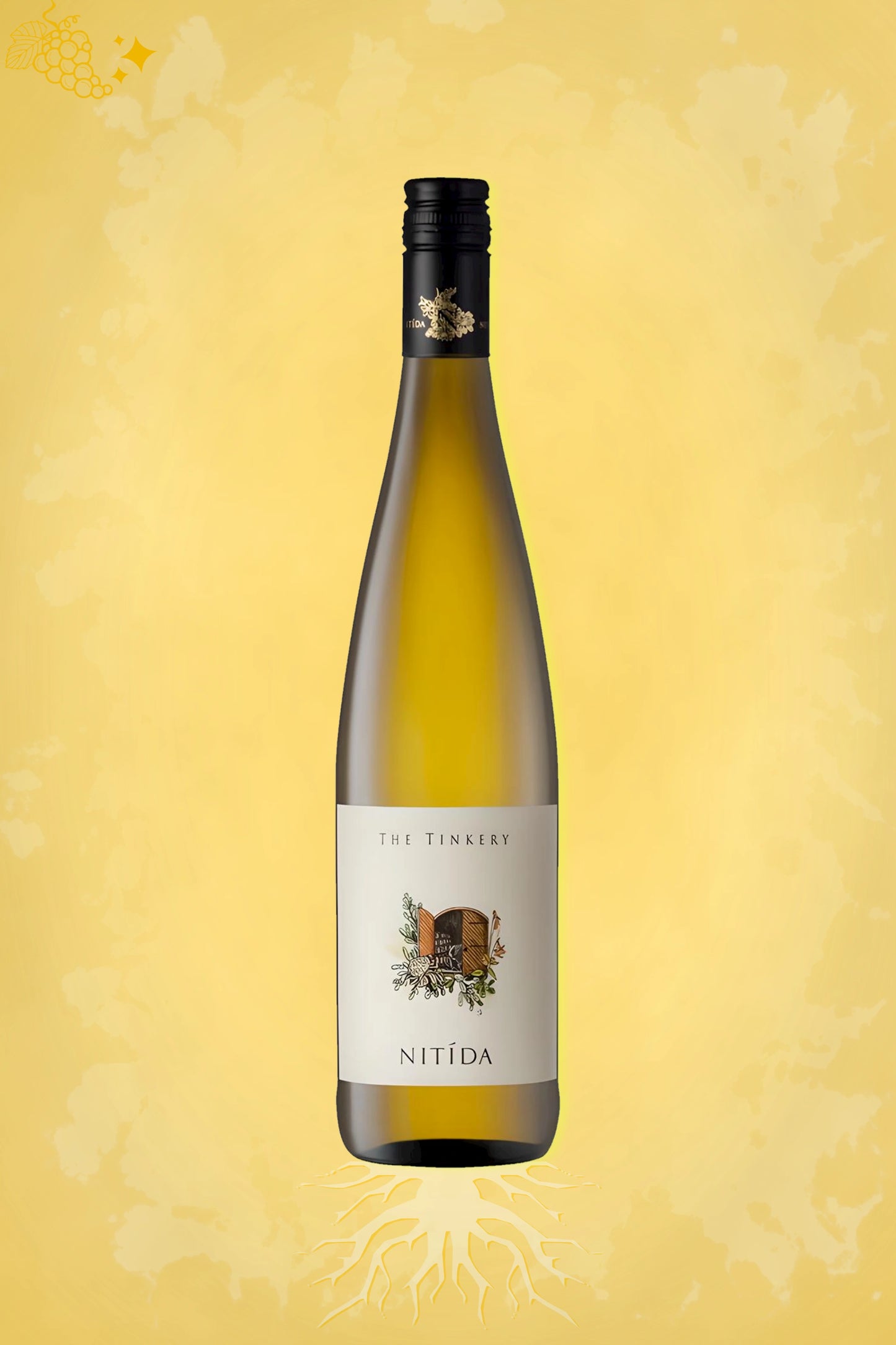 Nitida – The Tinkery Gewurztraminer (2023) – exclusieve witte wijn op gouden achtergrond