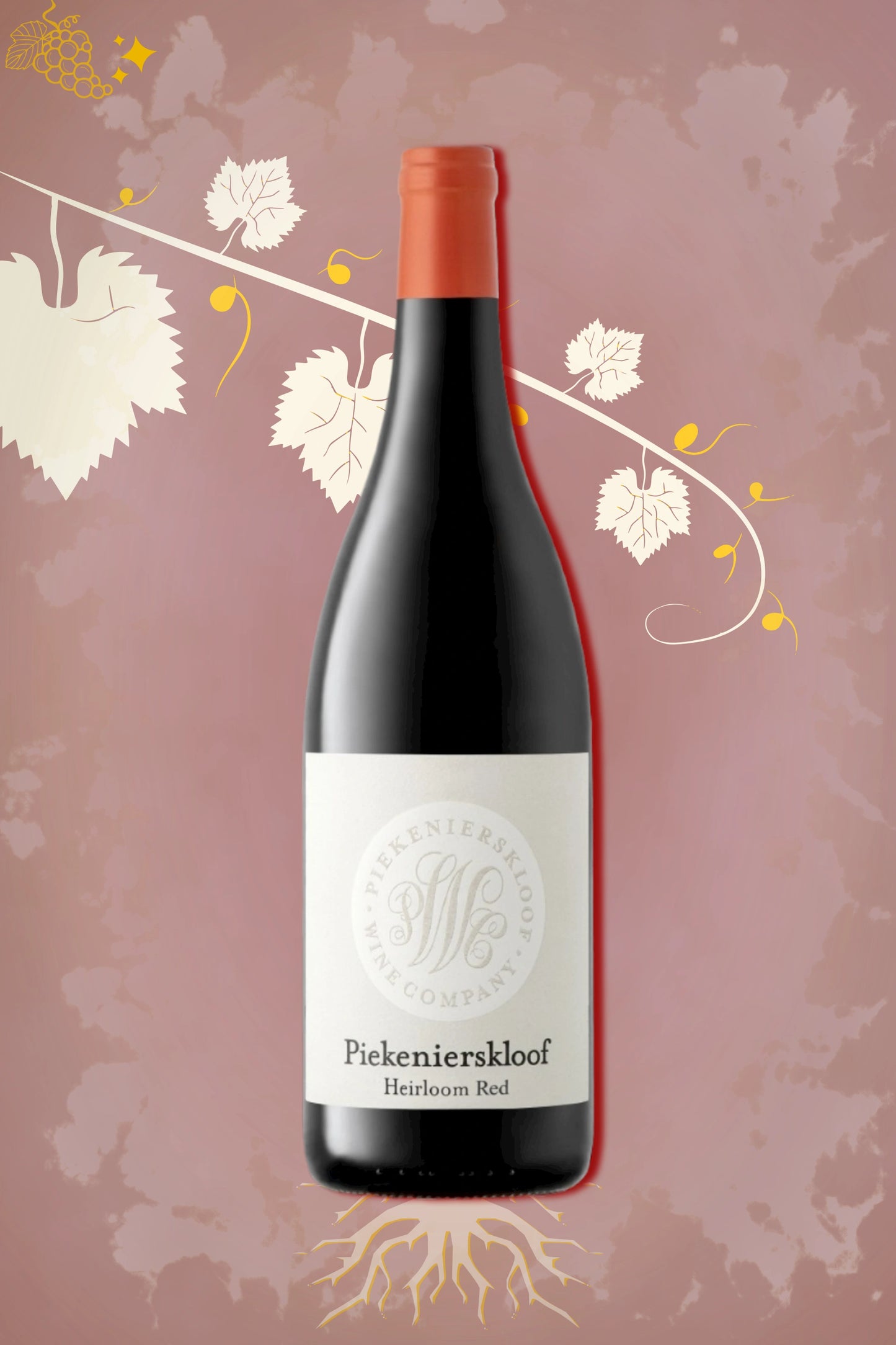Fles Piekenierskloof – Heirloom Red (2021) – rode wijn in rode setting