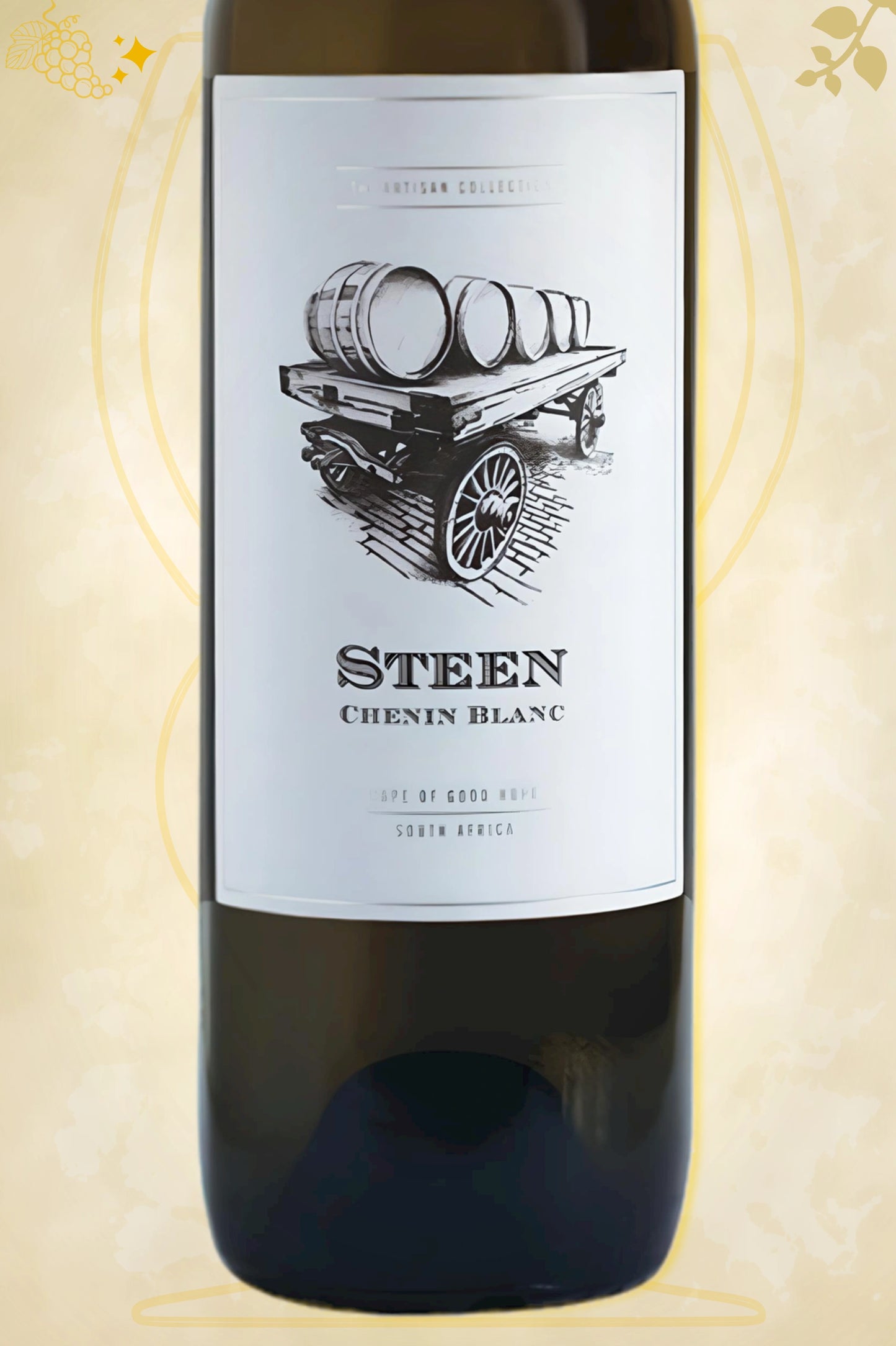 Close‑up etiket: The Artisan Collection – Steen Chenin Blanc (2023) – volledige weergave op beige achtergrond