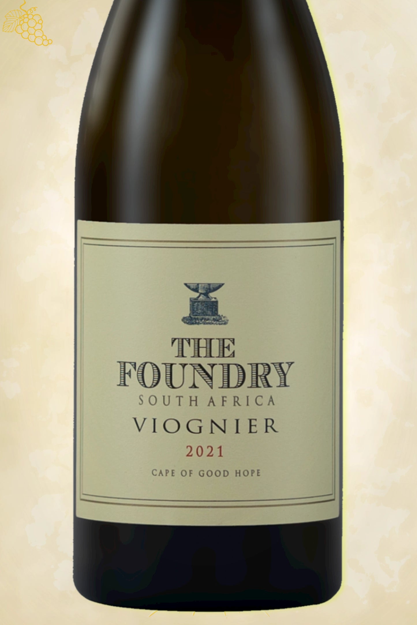 Label zoom: The Foundry – Viognier (2022) – logo en tekst scherp zichtbaar