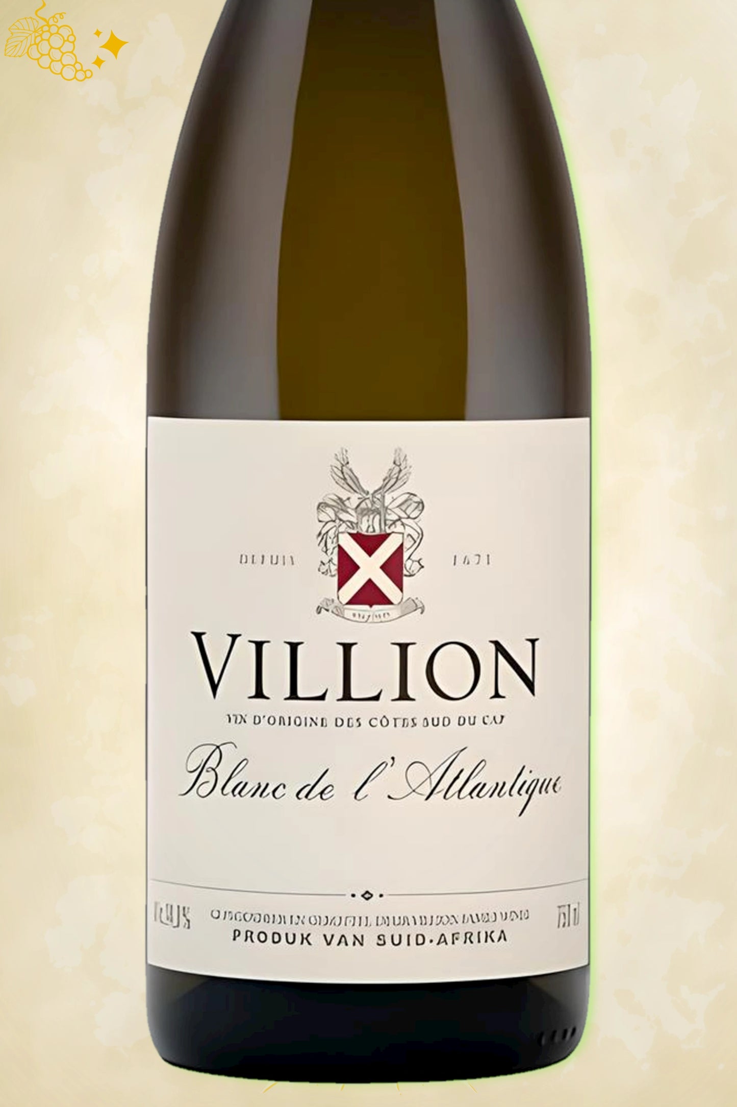 Etiket close‑up van Villion – Blanc de l’Atlantique (2022) – focus op logo tegen beige achtergrond