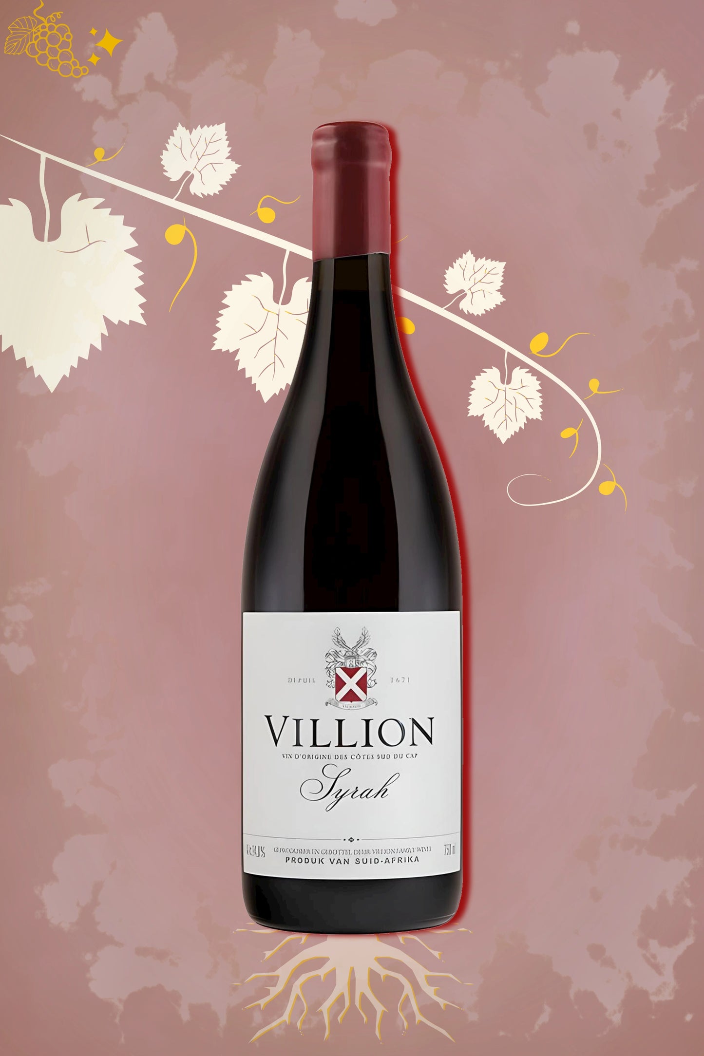 Fles Villion – Syrah (2020) – rode wijn in rode setting