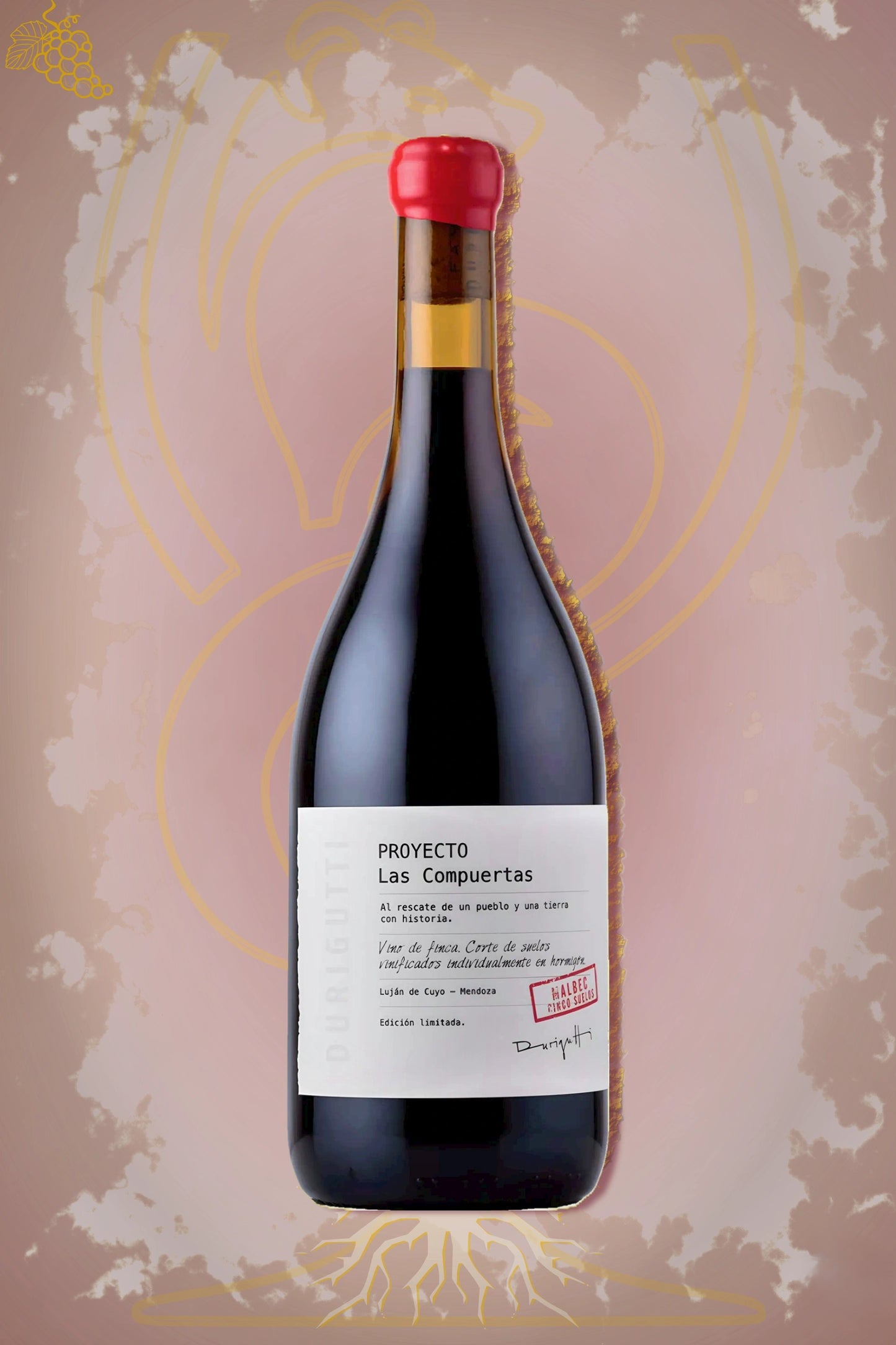 Fles Durigutti 5 Suelos Malbec 2023 geserveerd bij stoofgerechten en rood vlees