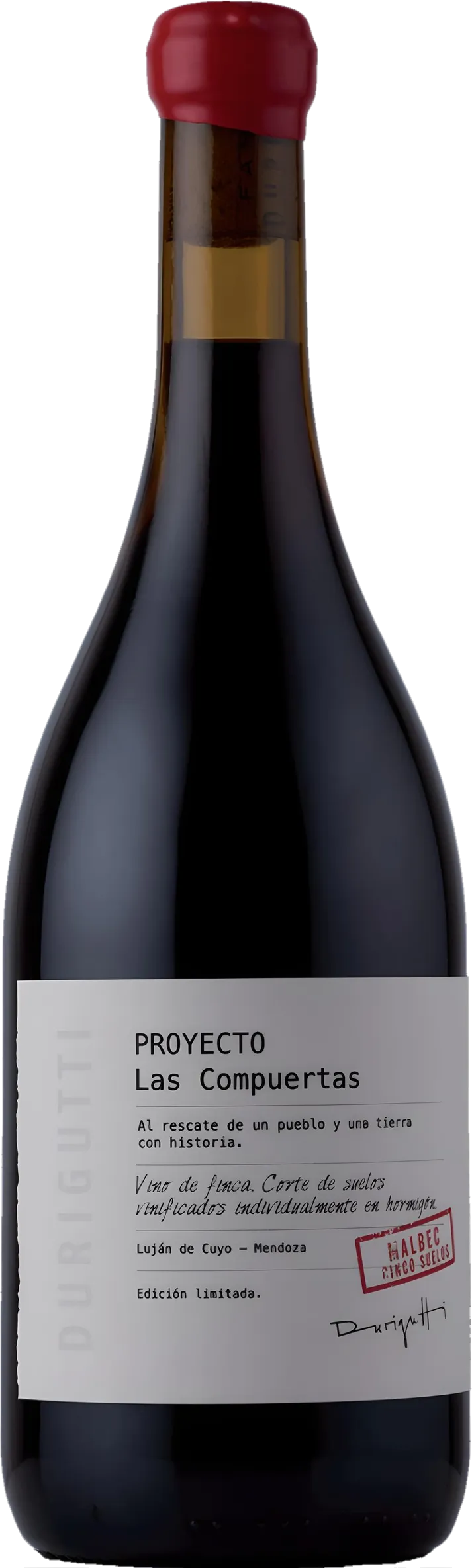 Fles Durigutti 5 Suelos Malbec 2023 geserveerd bij stoofgerechten en rood vlees