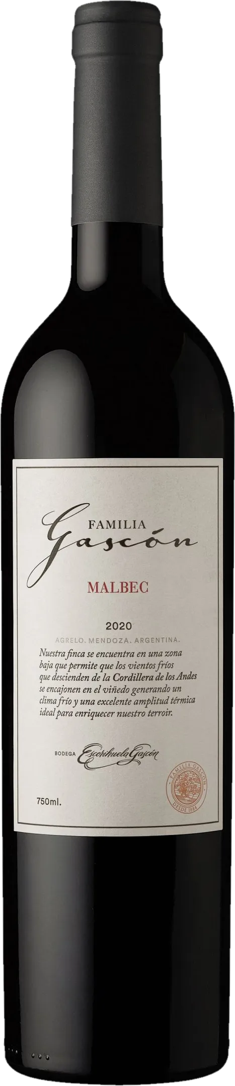 Vrijstaand beeld van Escorihuela Gascón – Familia Gascón Malbec (2023) – rode wijn zonder visuele afleiding
