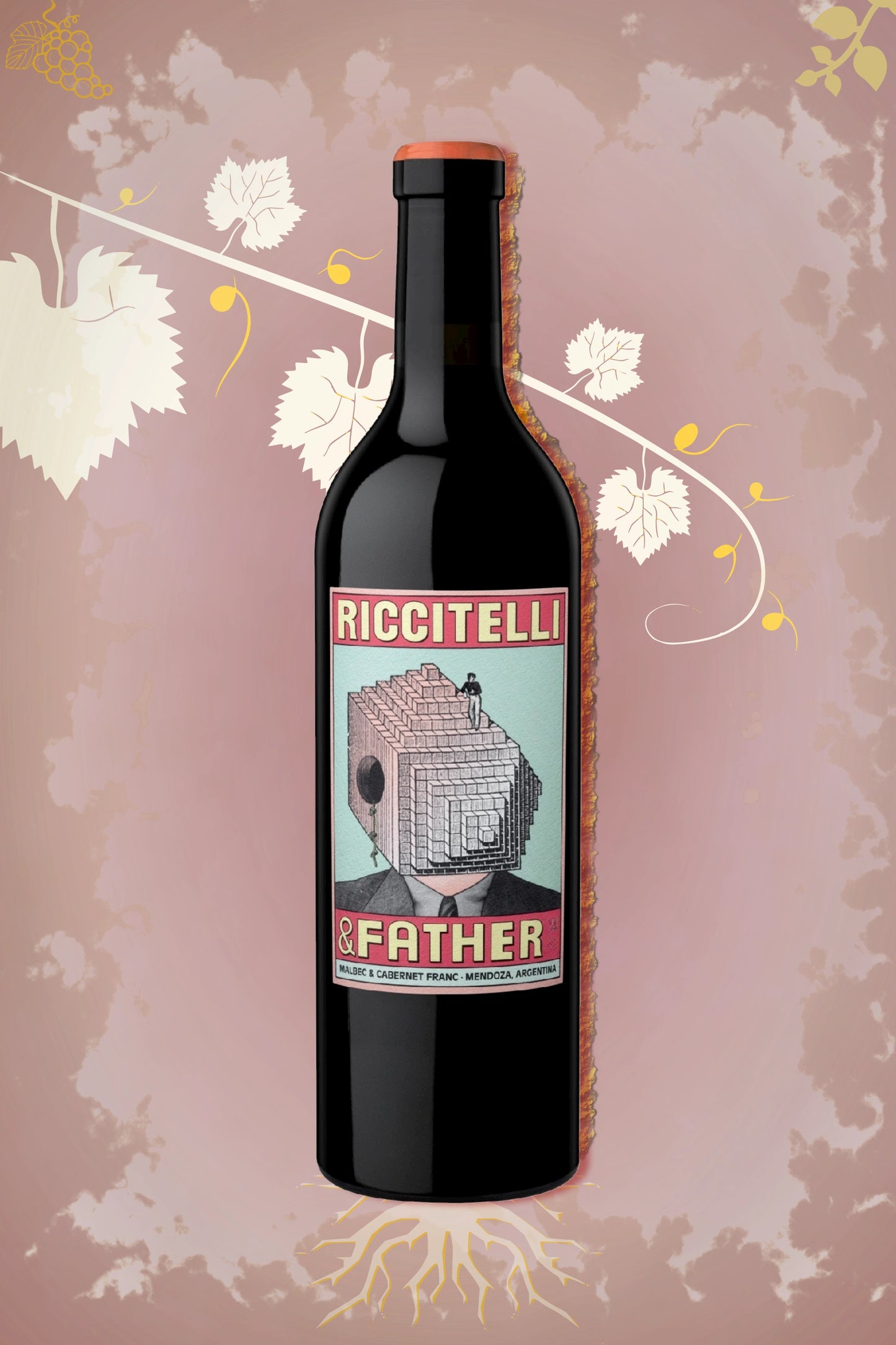 Matías Riccitelli – Riccitelli & Father Red Blend (2021) – rode wijn tegen rode achtergrond