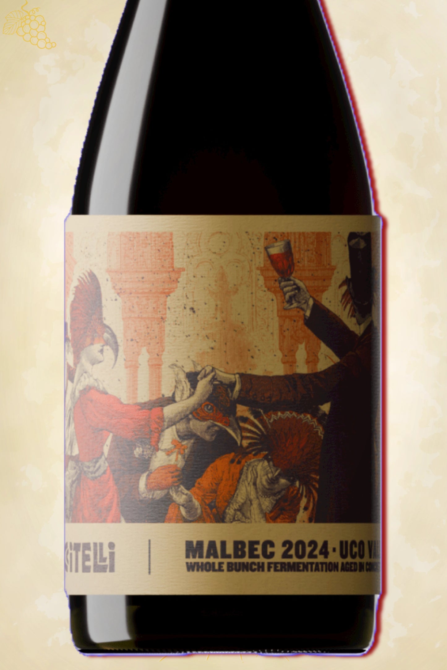 Close-up etiket Matías Riccitelli The Party Malbec 2024 rode wijn