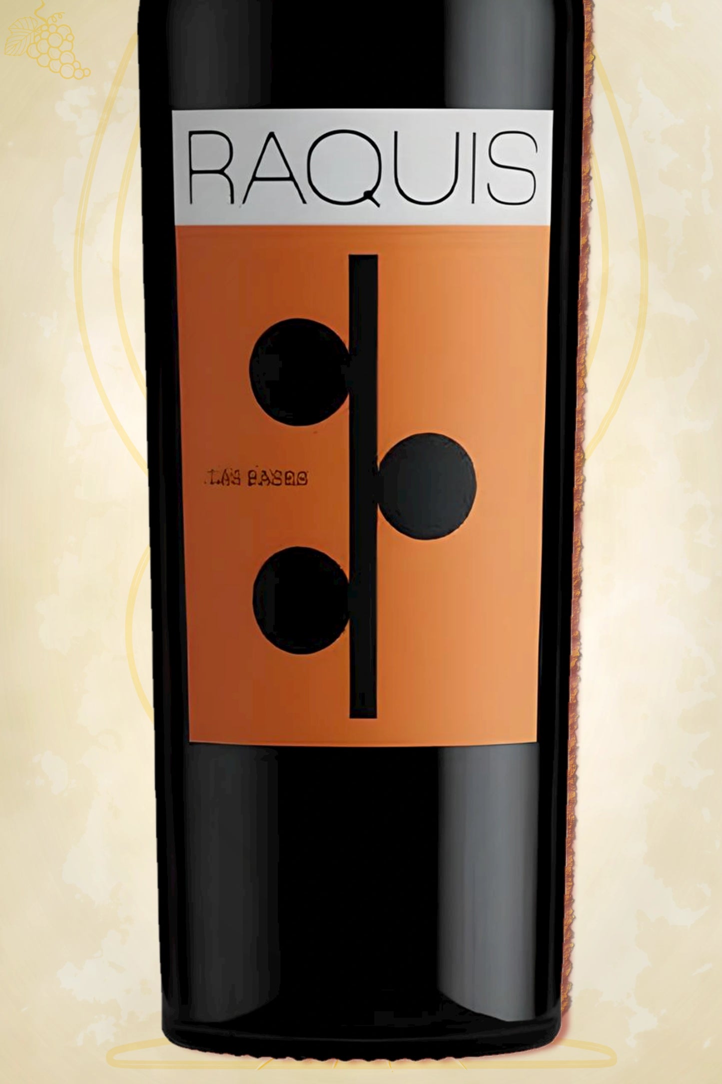 Fijn detail etiket Raquis – Las Bases Malbec (2022) tegen beige achtergrond