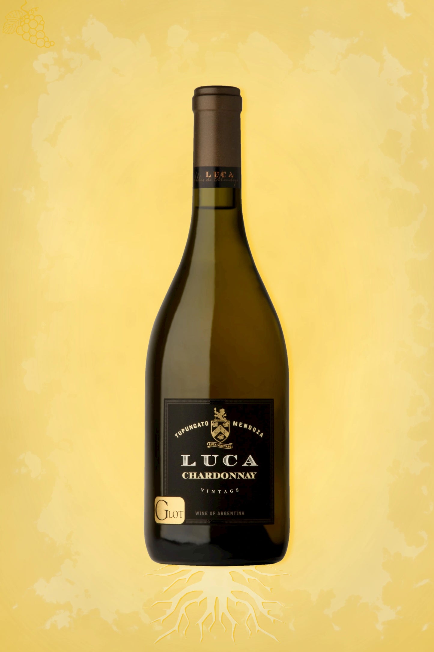 Fles Luca – G-Lot Chardonnay (2023) – witte wijn in gouden setting