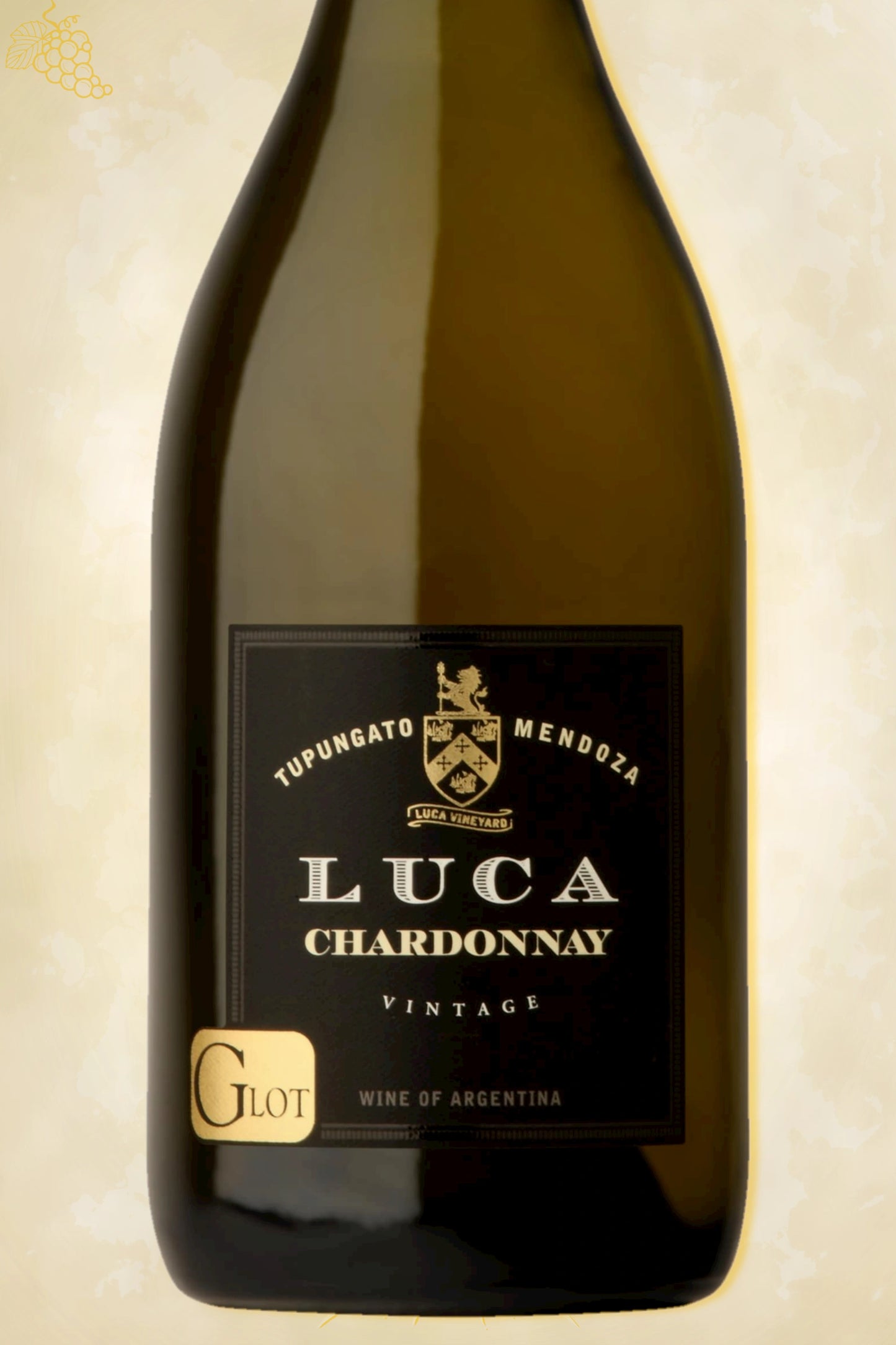 Detail etiket Luca – G-Lot Chardonnay (2023) – witte wijn herkenbaar op beige achtergrond