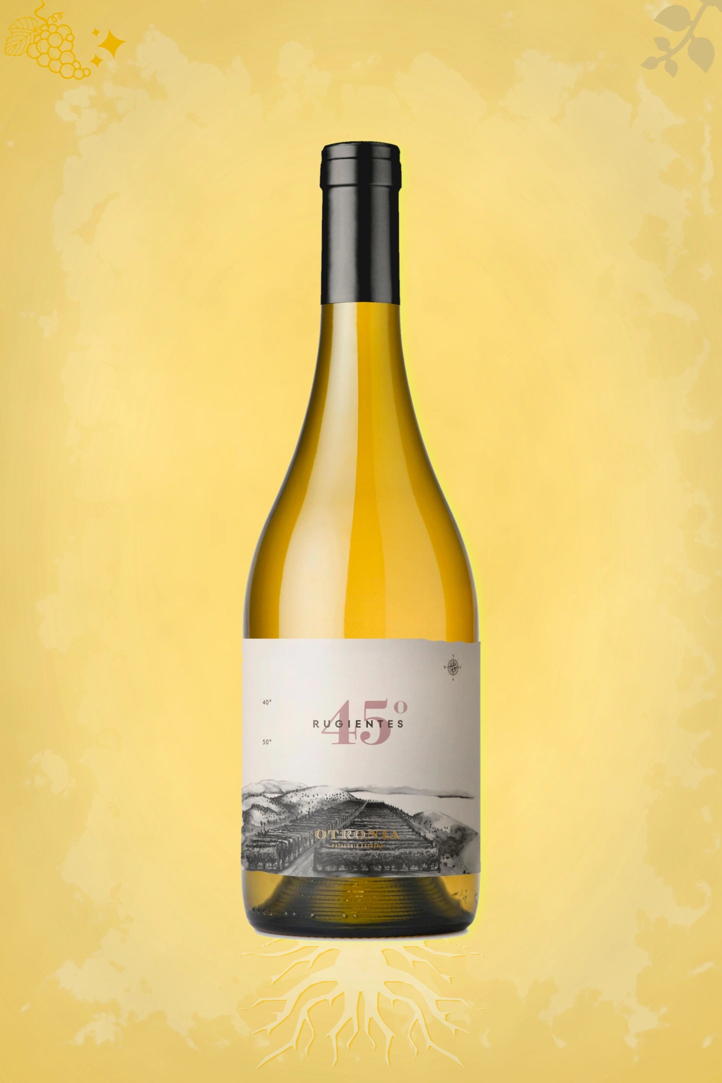 Gouden achtergrond voor Otronia – 45 Rugientes Corte de Blancas Organic (2020) – premium witte wijn