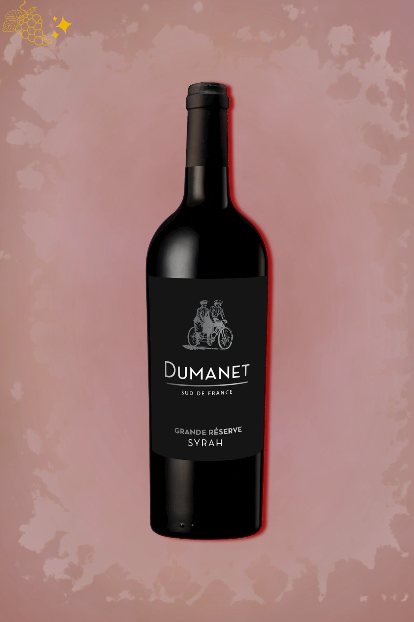 Fles Dumanet – Grande Réserve Syrah (2023) – rode wijn in rode setting