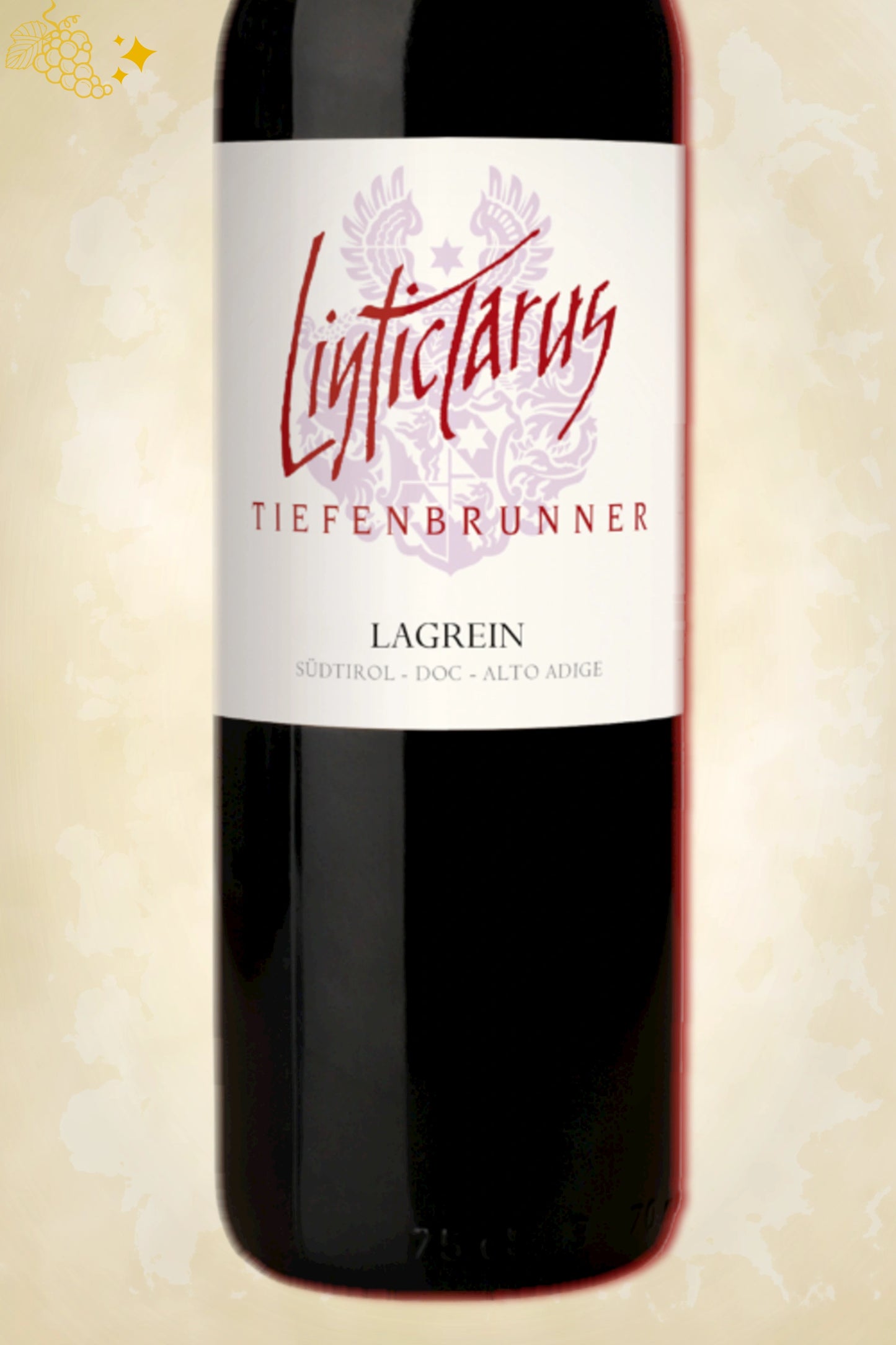 Label zoom: Tiefenbrunner – Linticlarus Lagrein Riserva Alto Adige (2020) – logo en tekst scherp zichtbaar