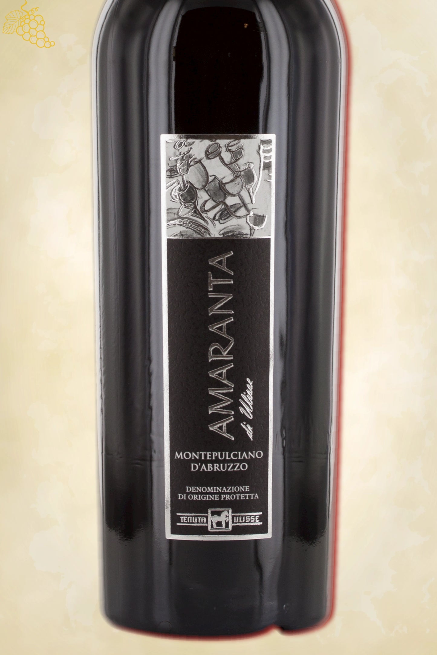 Label zoom: Ulisse – Amaranta Montepulciano d’Abruzzo (2021) – logo en tekst scherp zichtbaar
