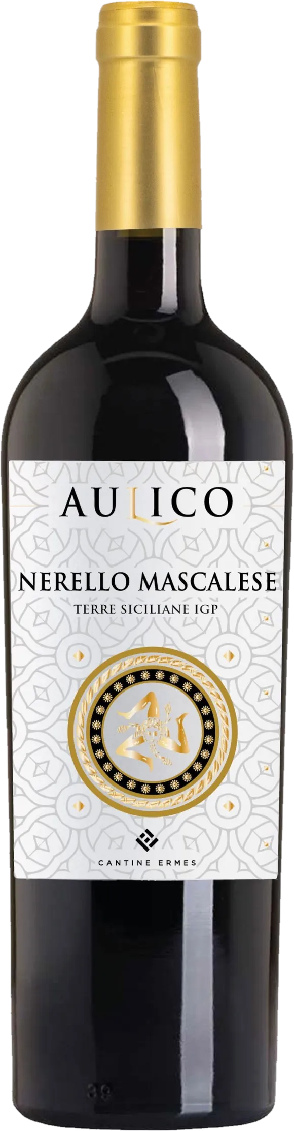 Exclusieve Cantine Ermes – Aulico Nerello Mascalese (2023) tegen rode achtergrond