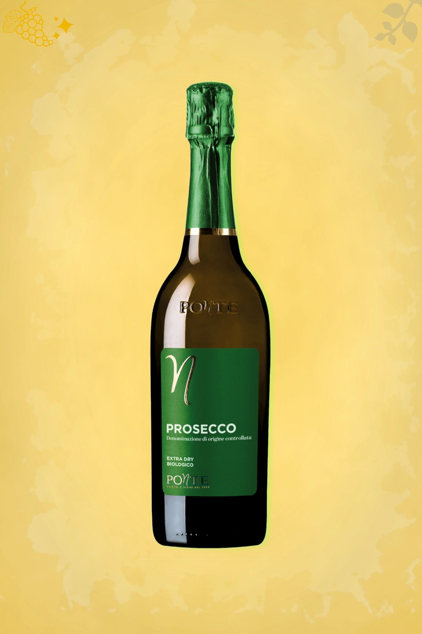 Ponte – Prosecco Spumante Organic (NV) – exclusieve mousserend op gouden achtergrond