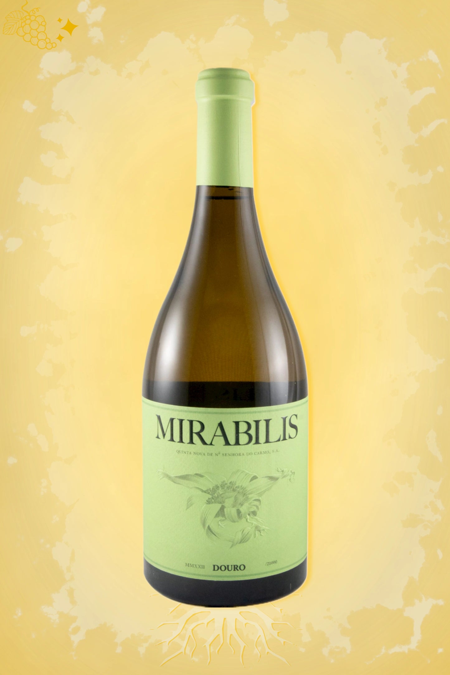 Quinta Nova Mirabilis Branco 2023 tegen gouden achtergrond – premium witte wijn