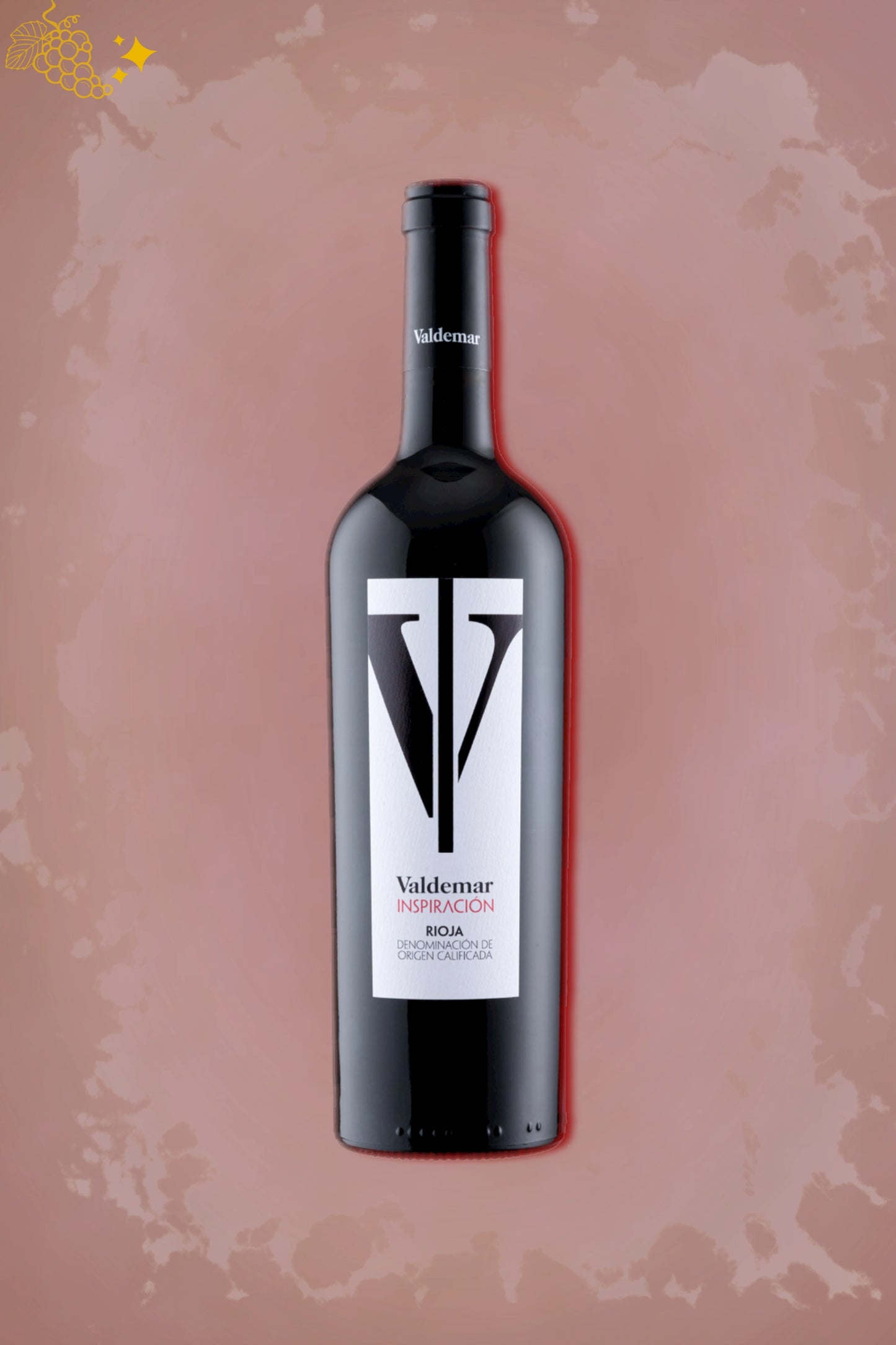 Valdemar – Inspiración Rioja Tinto (2020) – robijnrode rode wijn tegen rode achtergrond
