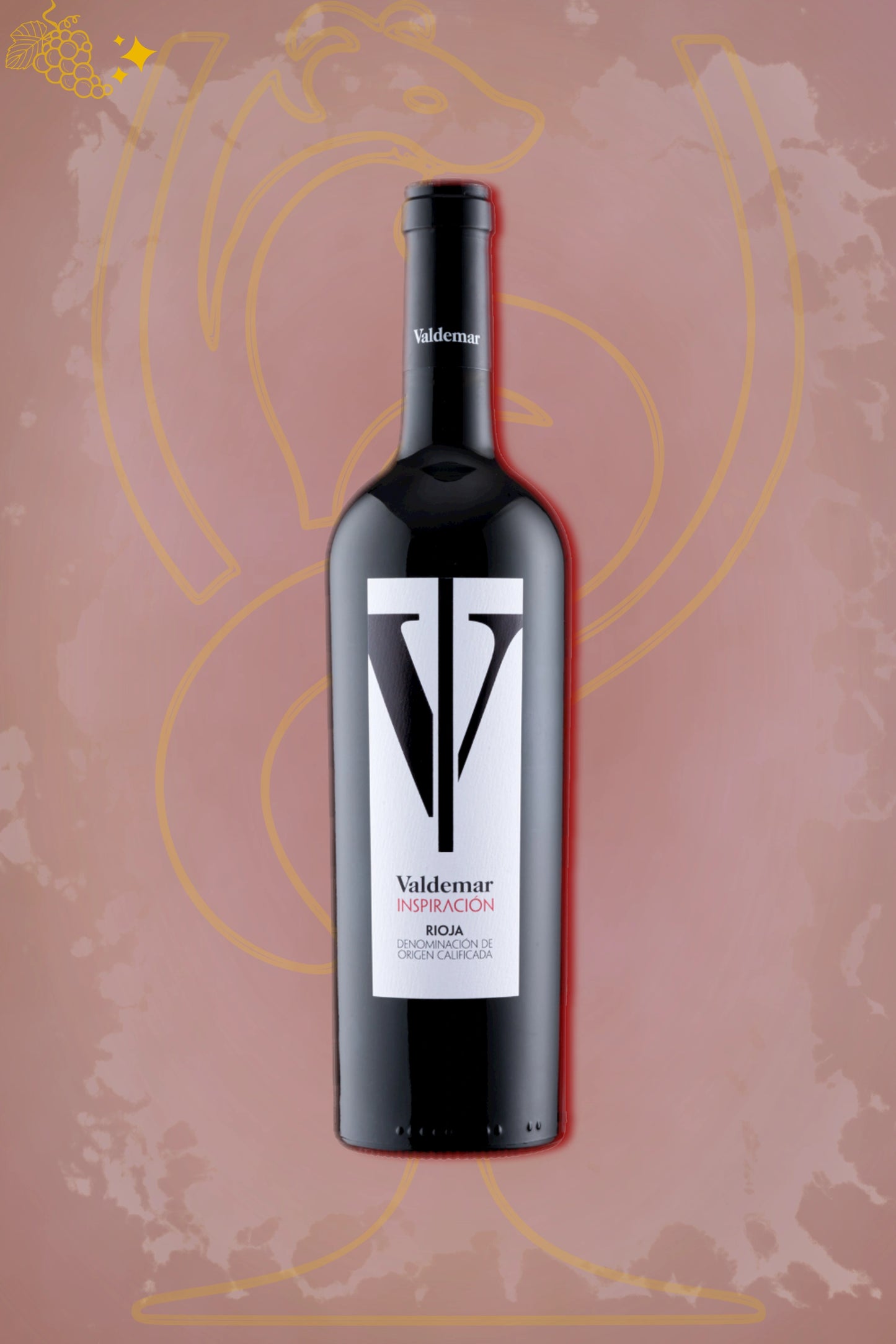 Valdemar – Inspiración Rioja Tinto (2020) – robijnrode rode wijn tegen rode achtergrond