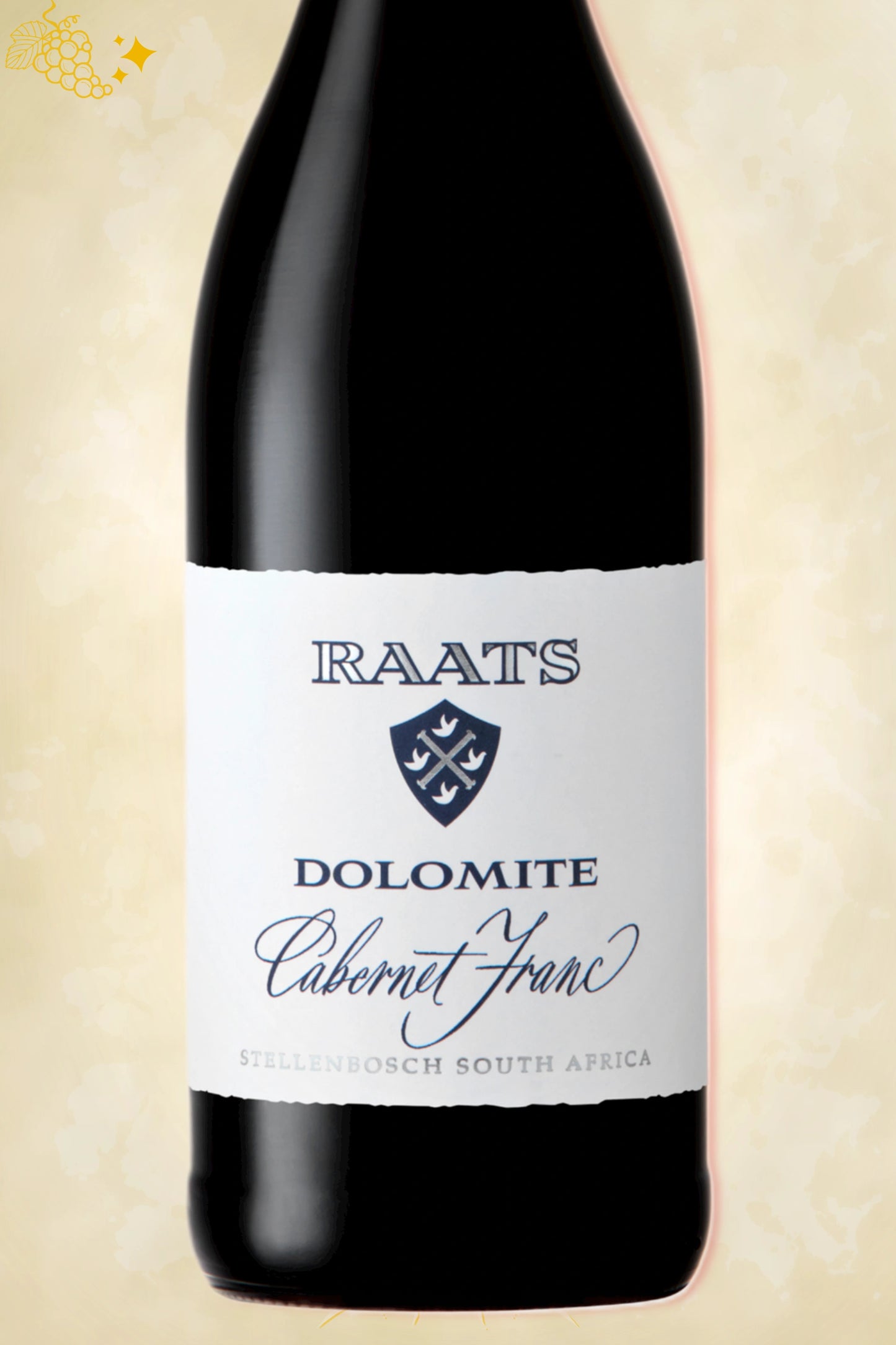 Label zoom: Raats – Dolomite Cabernet Franc (2022) – logo en tekst scherp zichtbaar