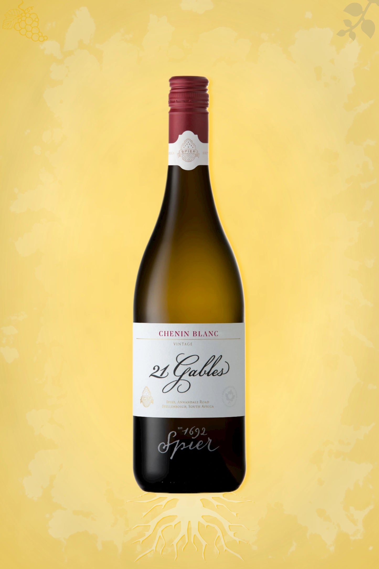 Spier – 21 Gables Chenin Blanc (2022) – premium witte wijn tegen gouden achtergrond