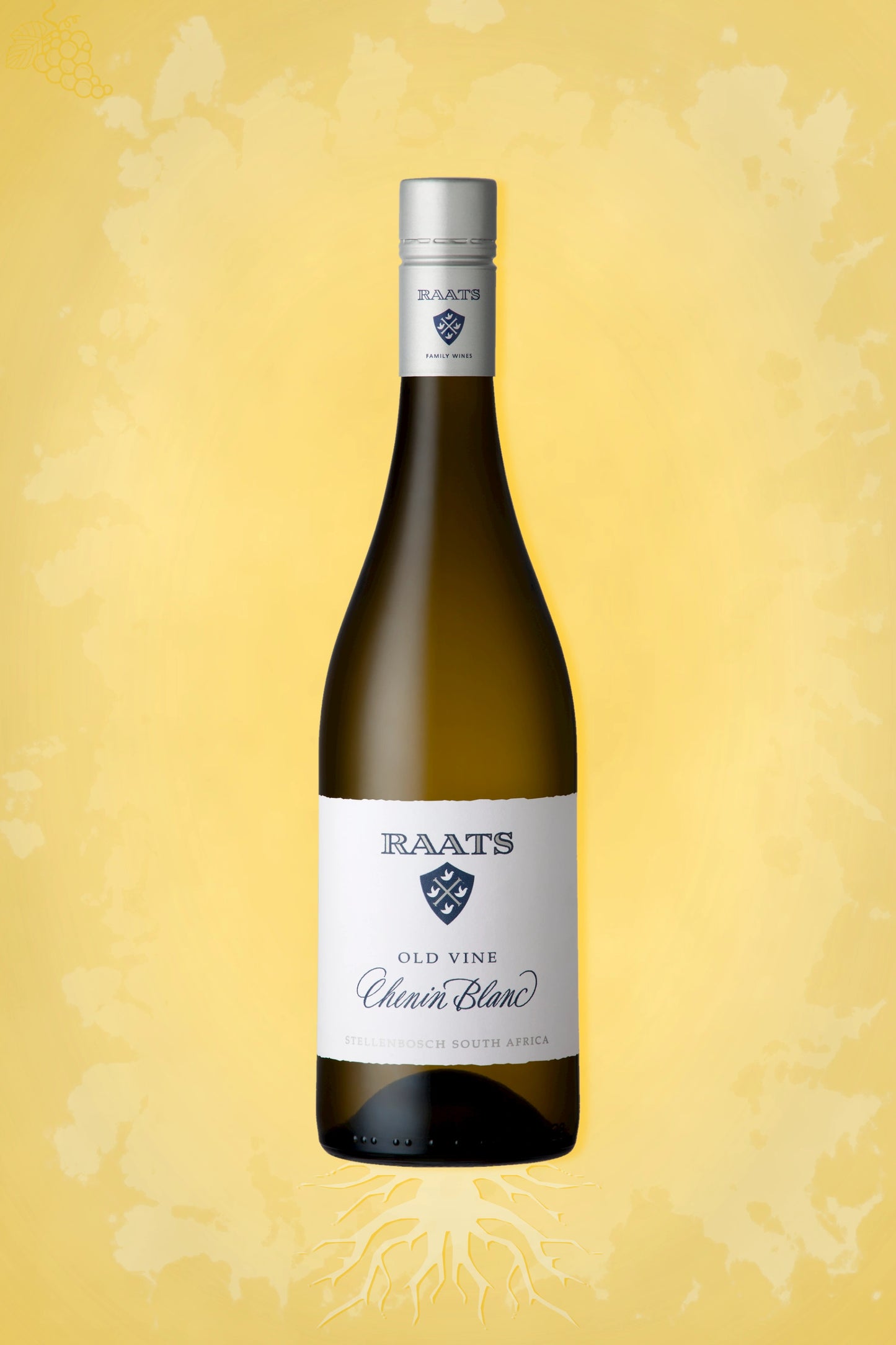 Raats – Old Vine Chenin Blanc (2023) – premium witte wijn tegen gouden achtergrond