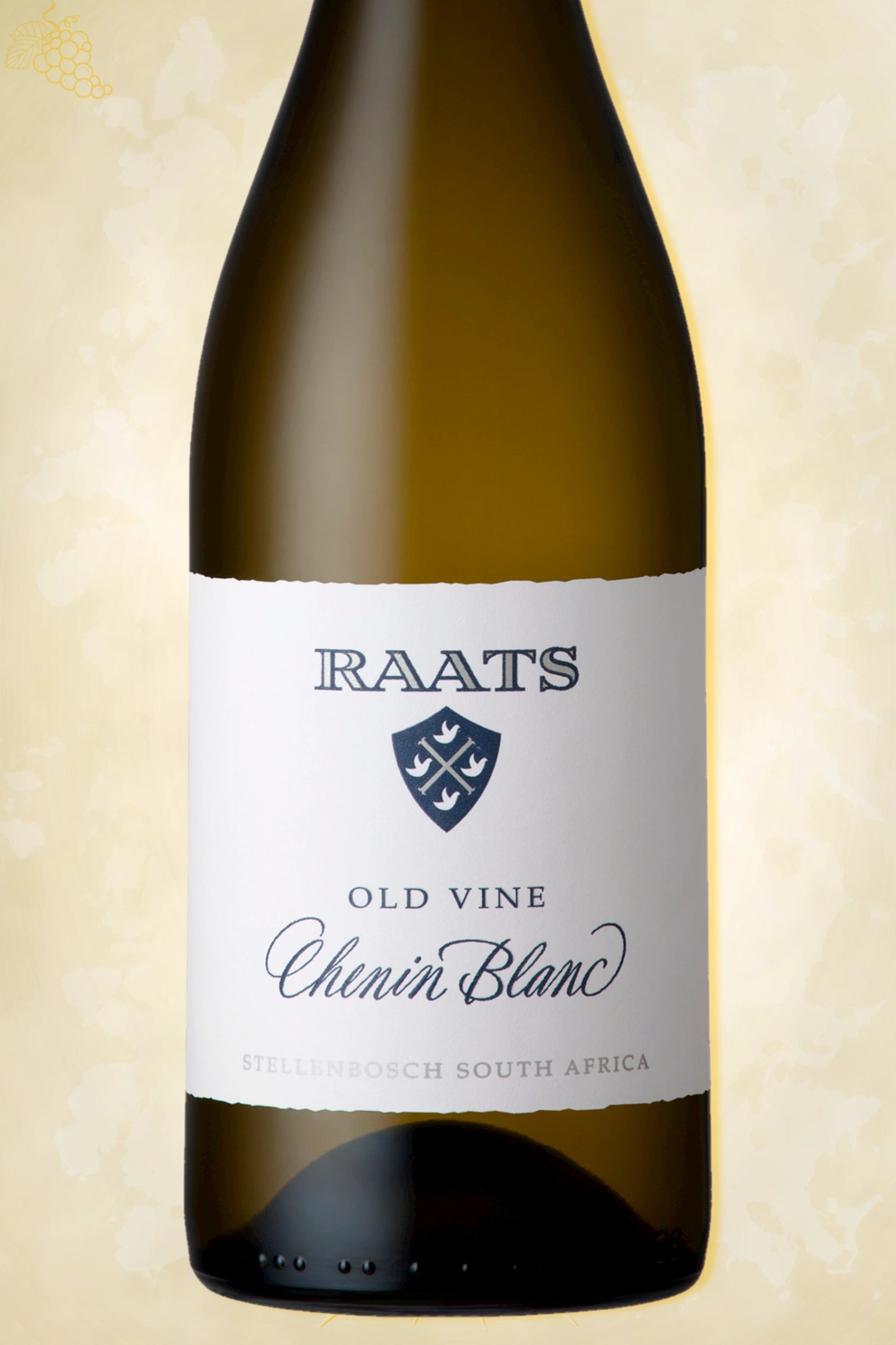Detail etiket Raats – Old Vine Chenin Blanc (2023) – witte wijn herkenbaar op beige achtergrond