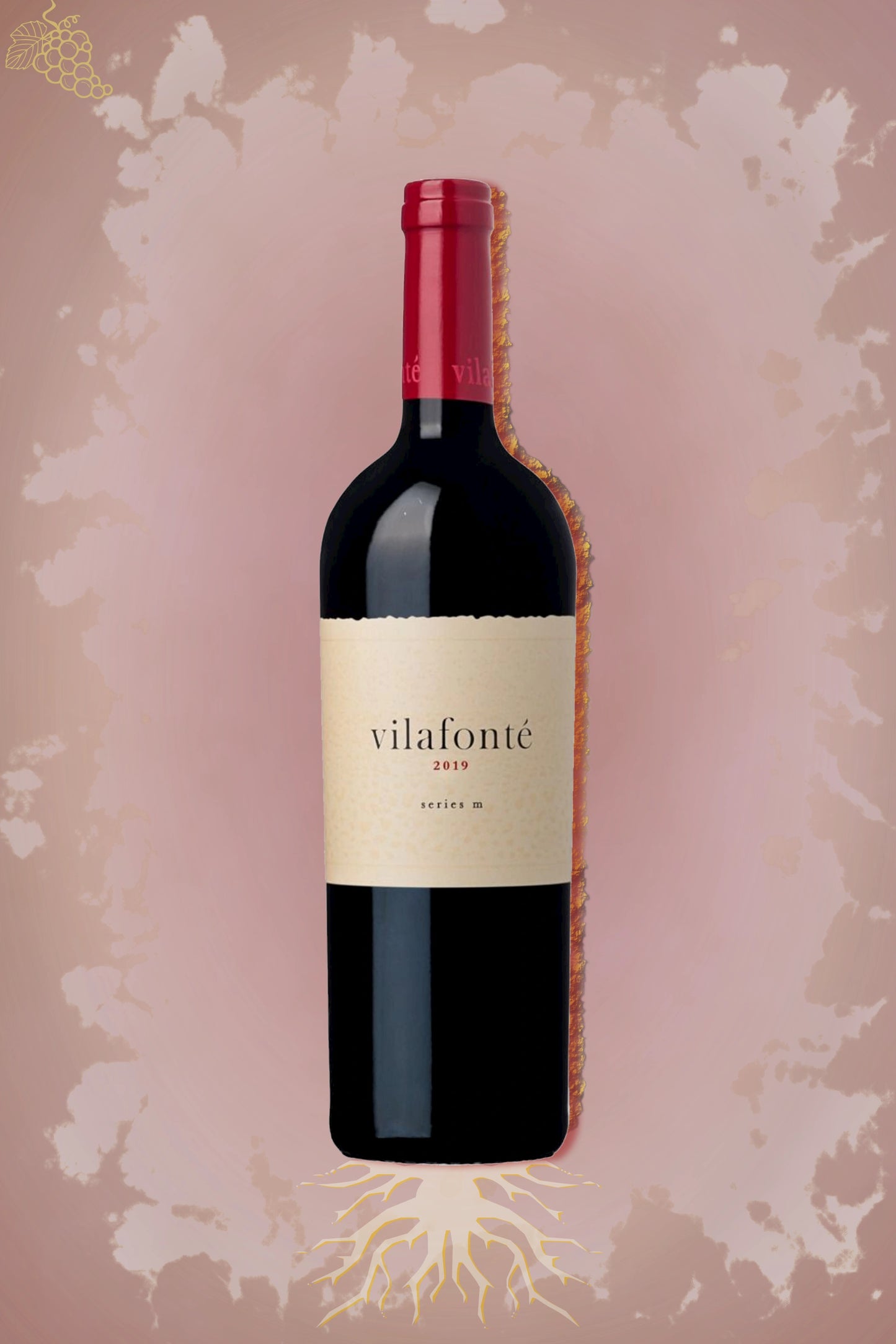 Vilafonté – Series M (2019) – robijnrode rode wijn tegen rode achtergrond