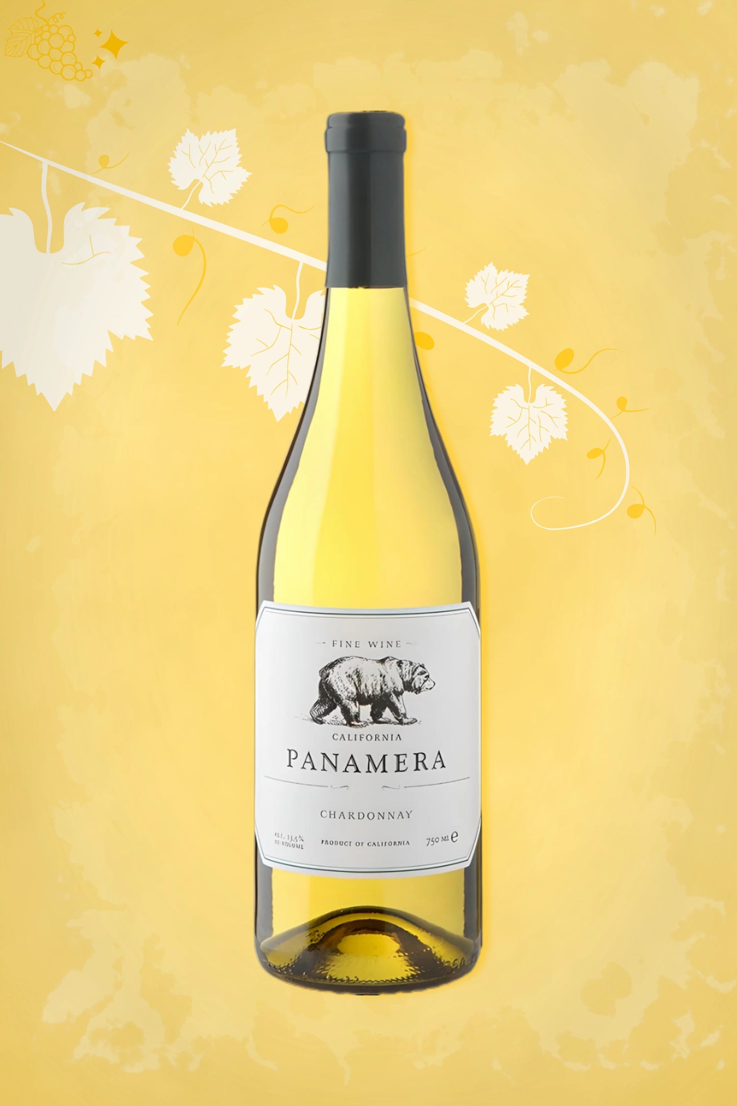 Panamera Chardonnay 2023 tegen gouden achtergrond – premium witte wijn