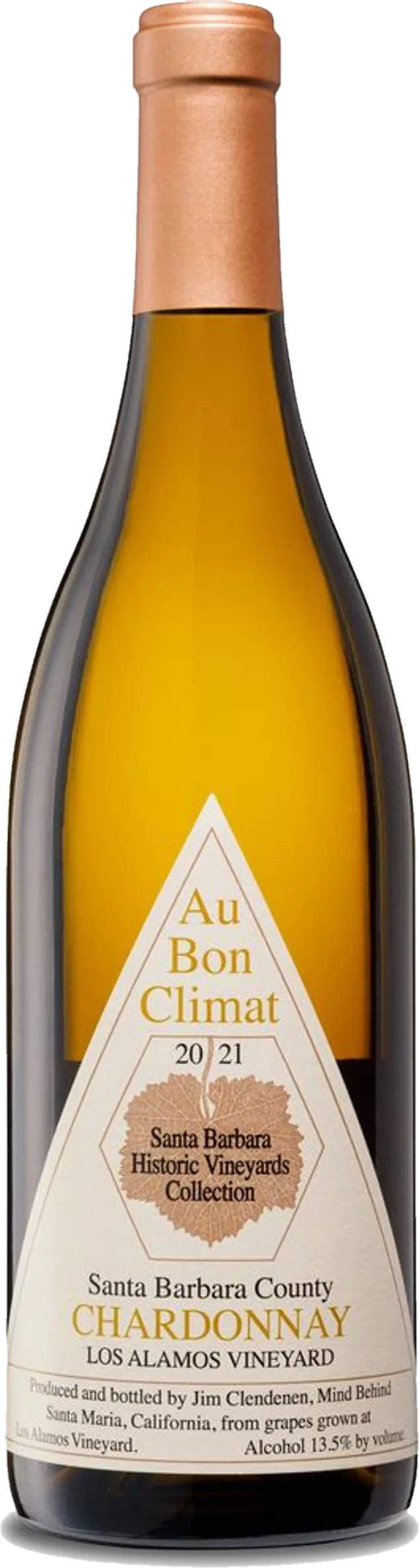 Transparante weergave van Au Bon Climat - Chardonnay Los Alamos Vineyard (2021) – fles witte wijn zonder achtergrond
