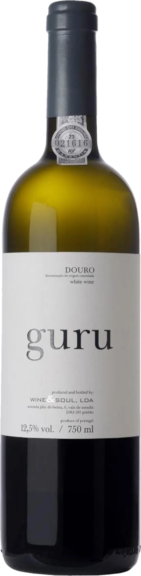 Fles Wine & Soul - Guru (2023) zonder achtergrond – witte wijn zichtbaar in detail