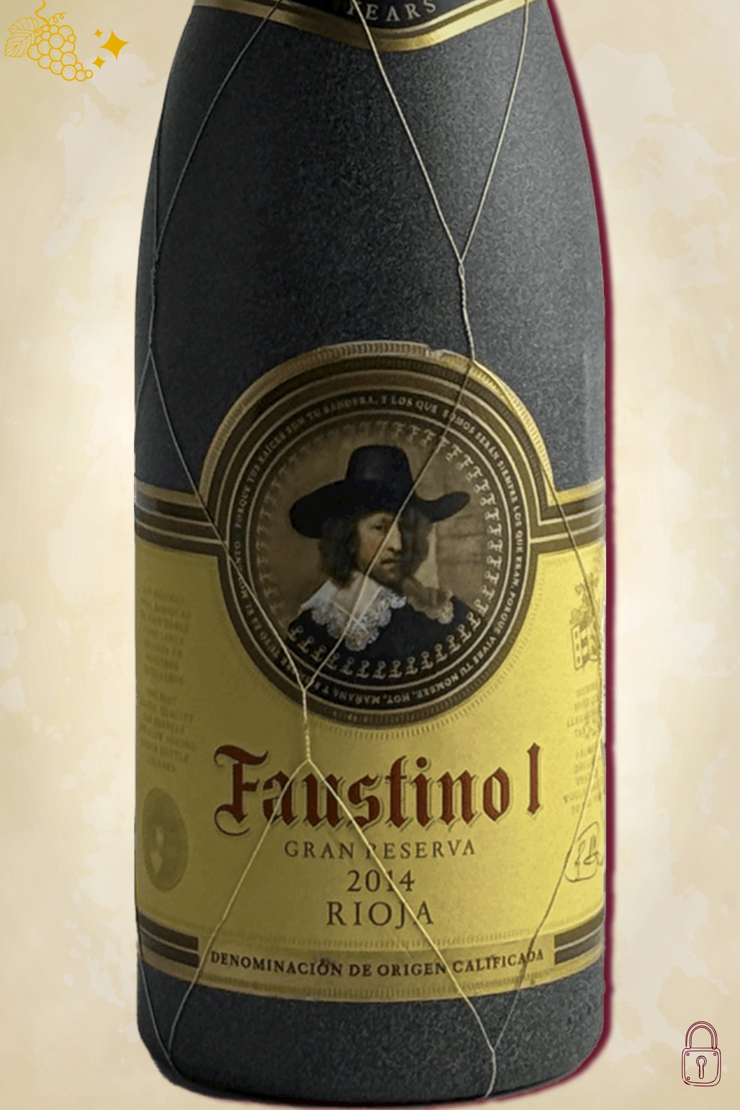 Close-up label Faustino I Gran Reserva 2014 – Bodegas Faustino details